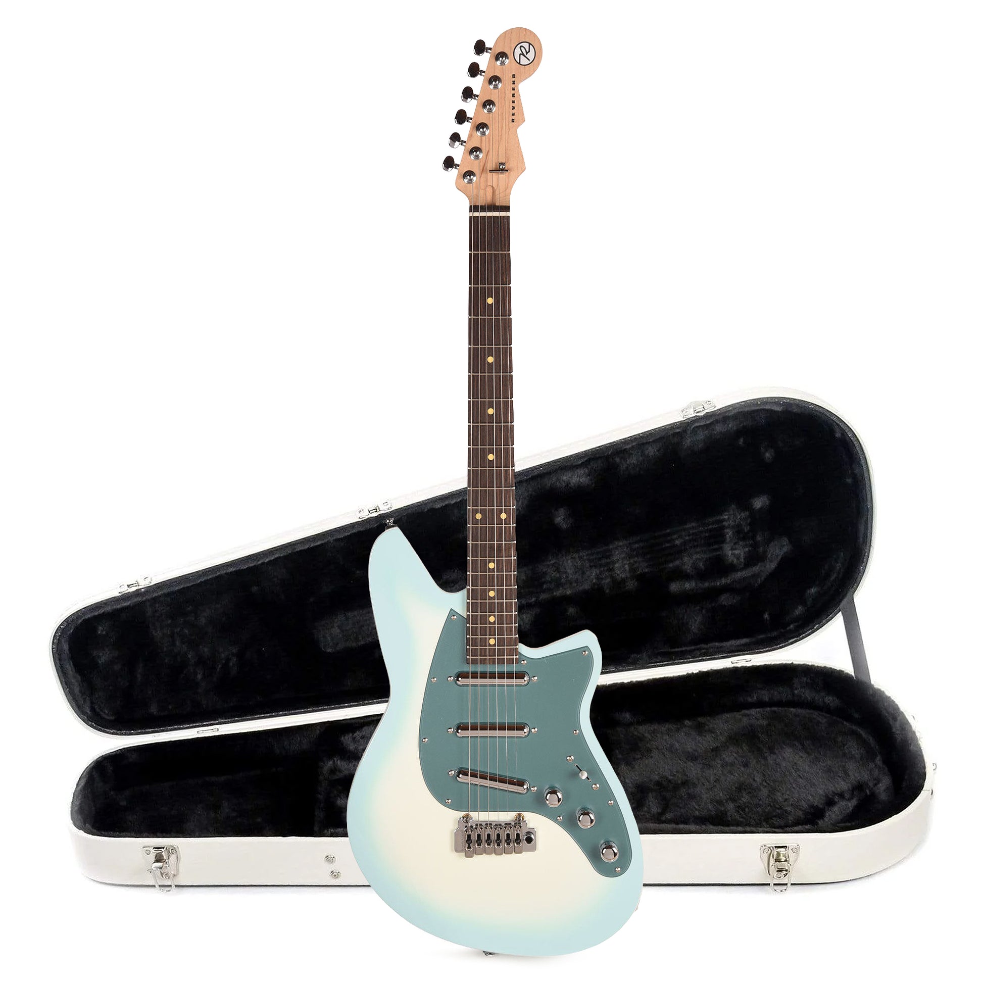 Reverend SPY Electric Guitar Chronic Blue Burst and Teardrop Two Tone Case Bundle Electric Guitars