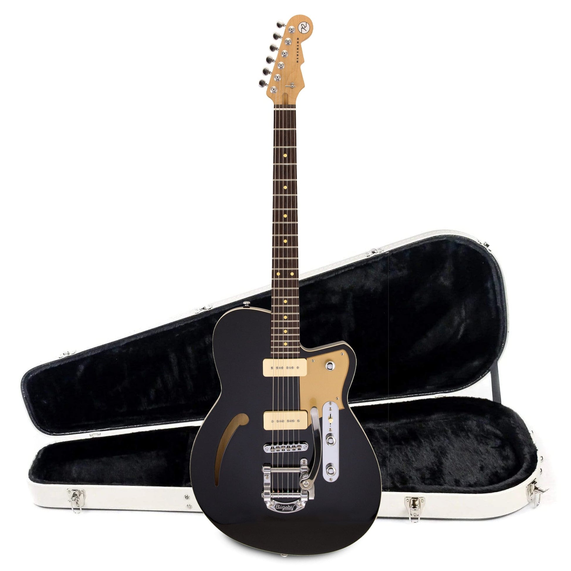 Reverend Club King 290 – Bigsby Midnight Black Hardshell Case Bundle Electric Guitars / Semi-Hollow