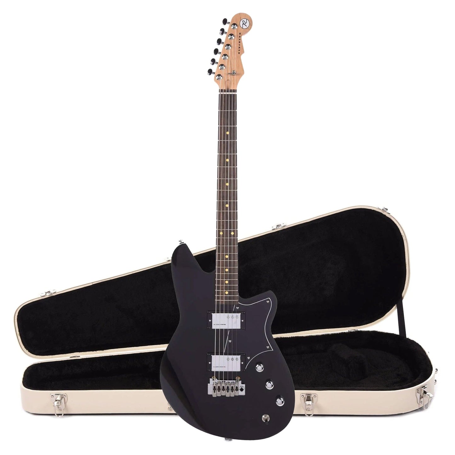 Reverend Descent W Baritone Midnight Black Hardshell Case Bundle Electric Guitars / Solid Body