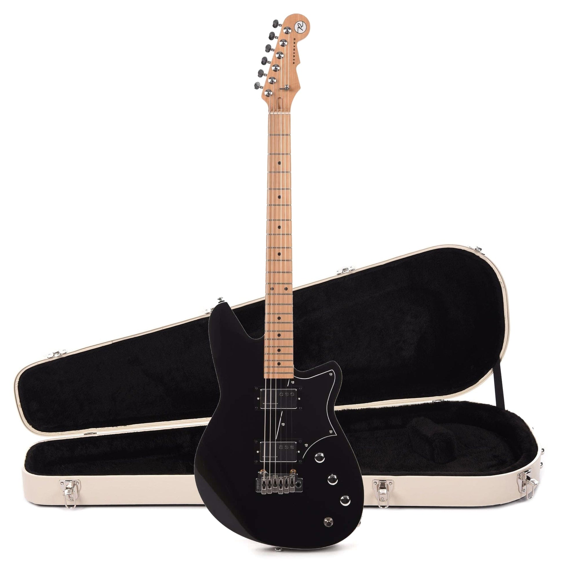 Reverend Descent W Baritone Midnight Black Hardshell Case Bundle Electric Guitars / Solid Body