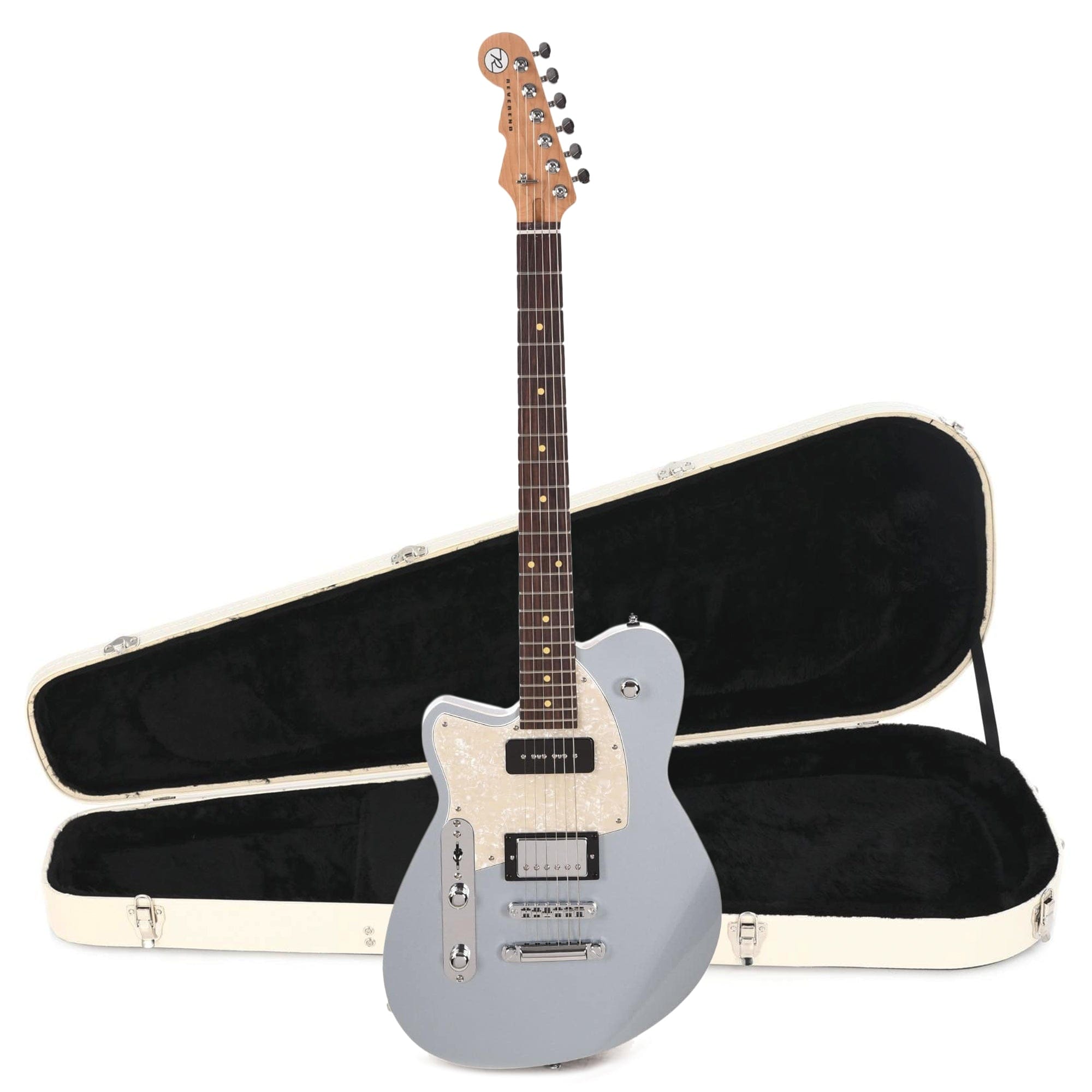 Reverend Double Agent OG Metallic Silver Freeze LEFTY Hardshell Case Bundle Electric Guitars / Solid Body
