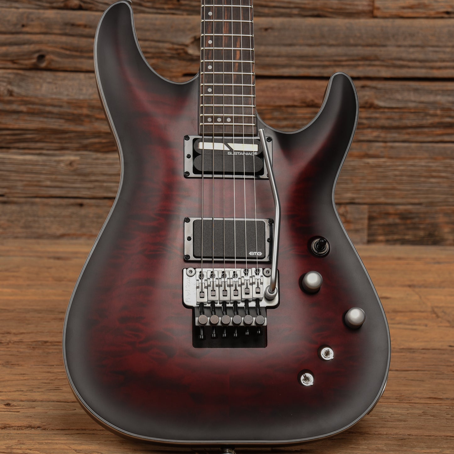 Schecter C-1 Platinum FR S Sustainiac Crimson Red Burst Satin Electric Guitars / Solid Body