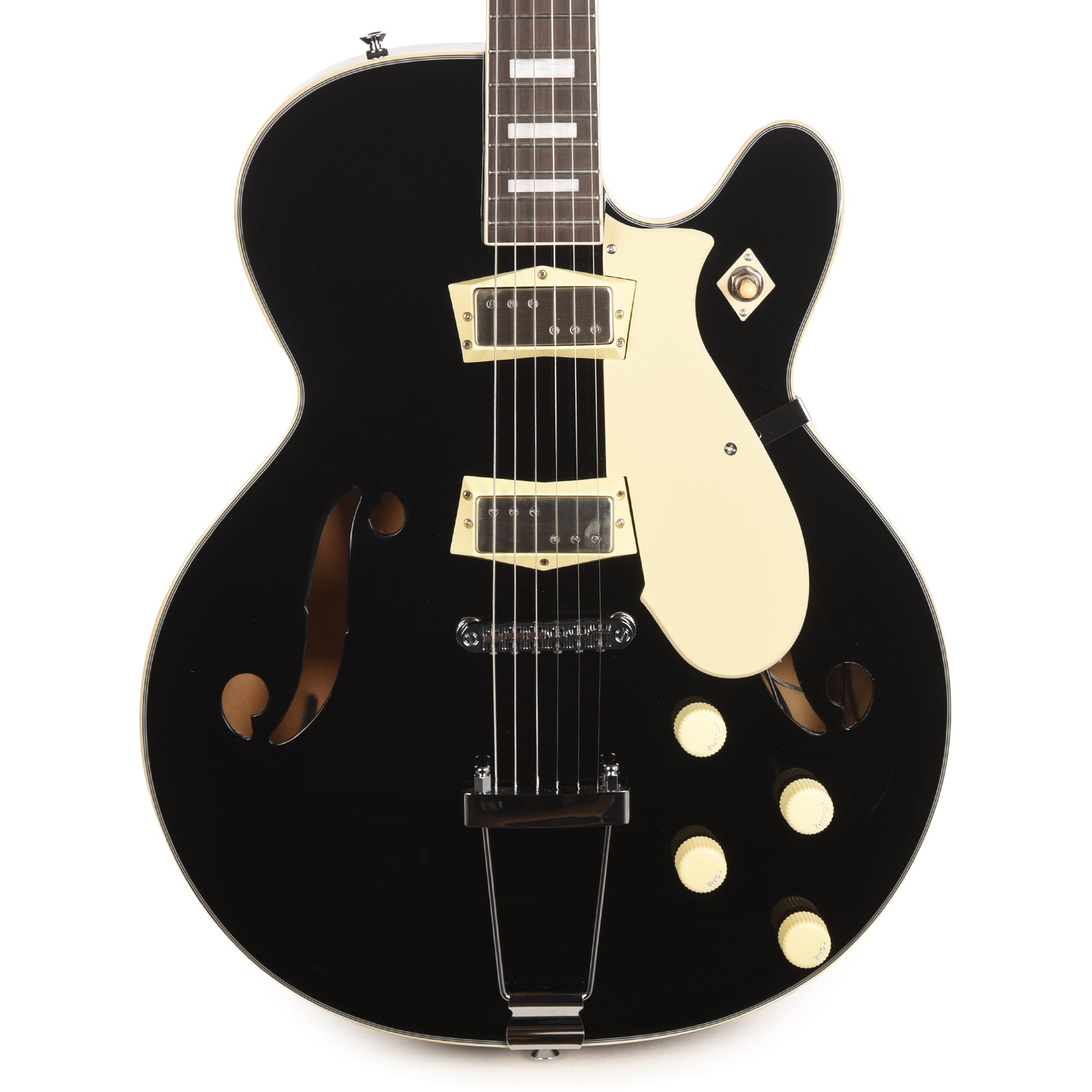Silvertone 1446 TBK Single Cut Semi-Hollow Electric Guitar w/ Trapeze Tailpiece Gloss Black Electric Guitars / Semi-Hollow