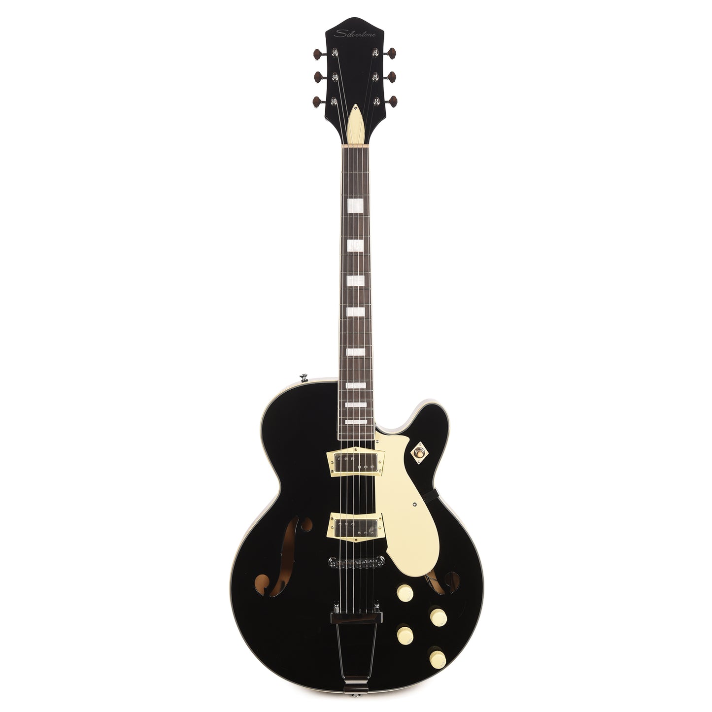 Silvertone 1446 TBK Single Cut Semi-Hollow Electric Guitar w/ Trapeze Tailpiece Gloss Black Electric Guitars / Semi-Hollow