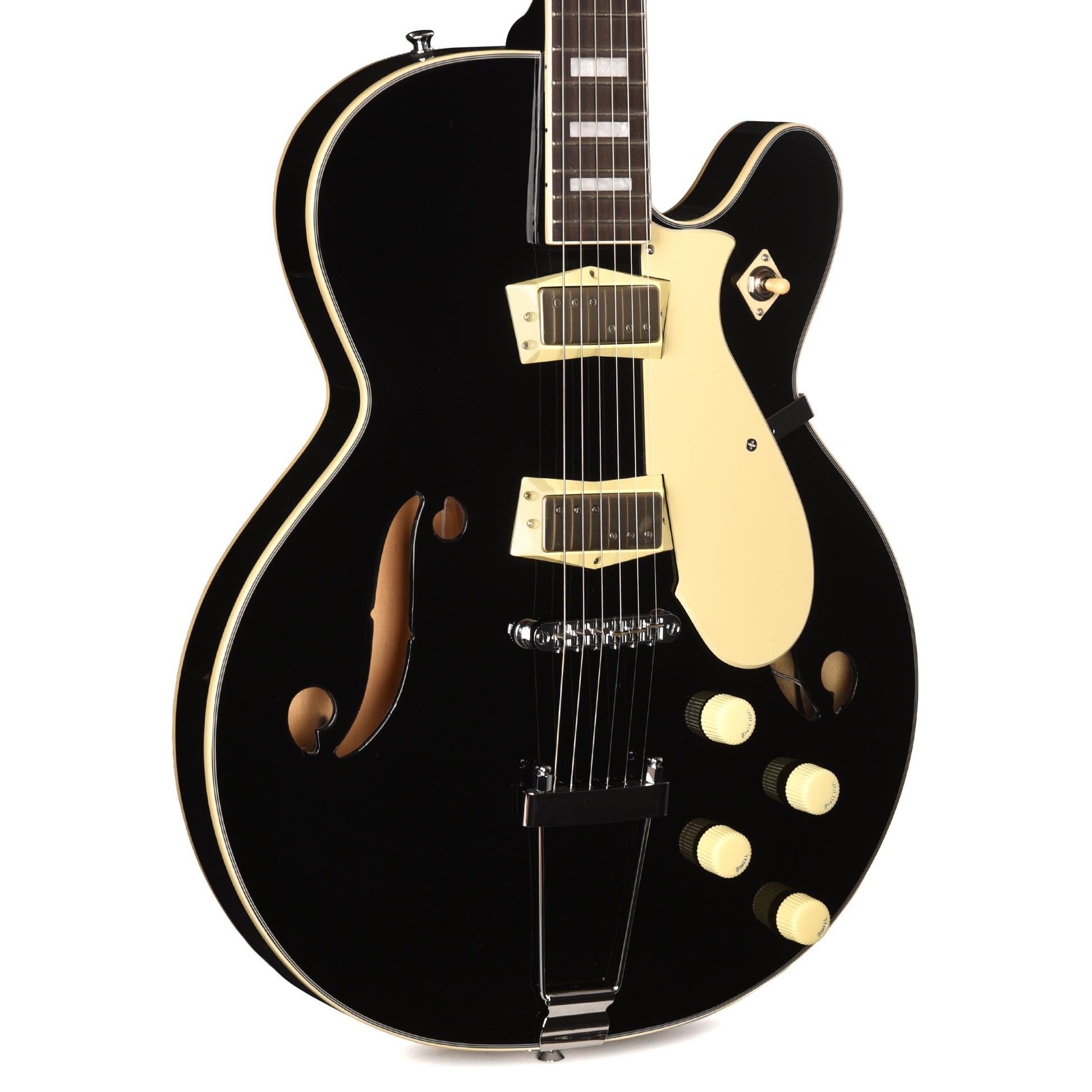 Silvertone 1446 TBK Single Cut Semi-Hollow Electric Guitar w/ Trapeze Tailpiece Gloss Black Electric Guitars / Semi-Hollow