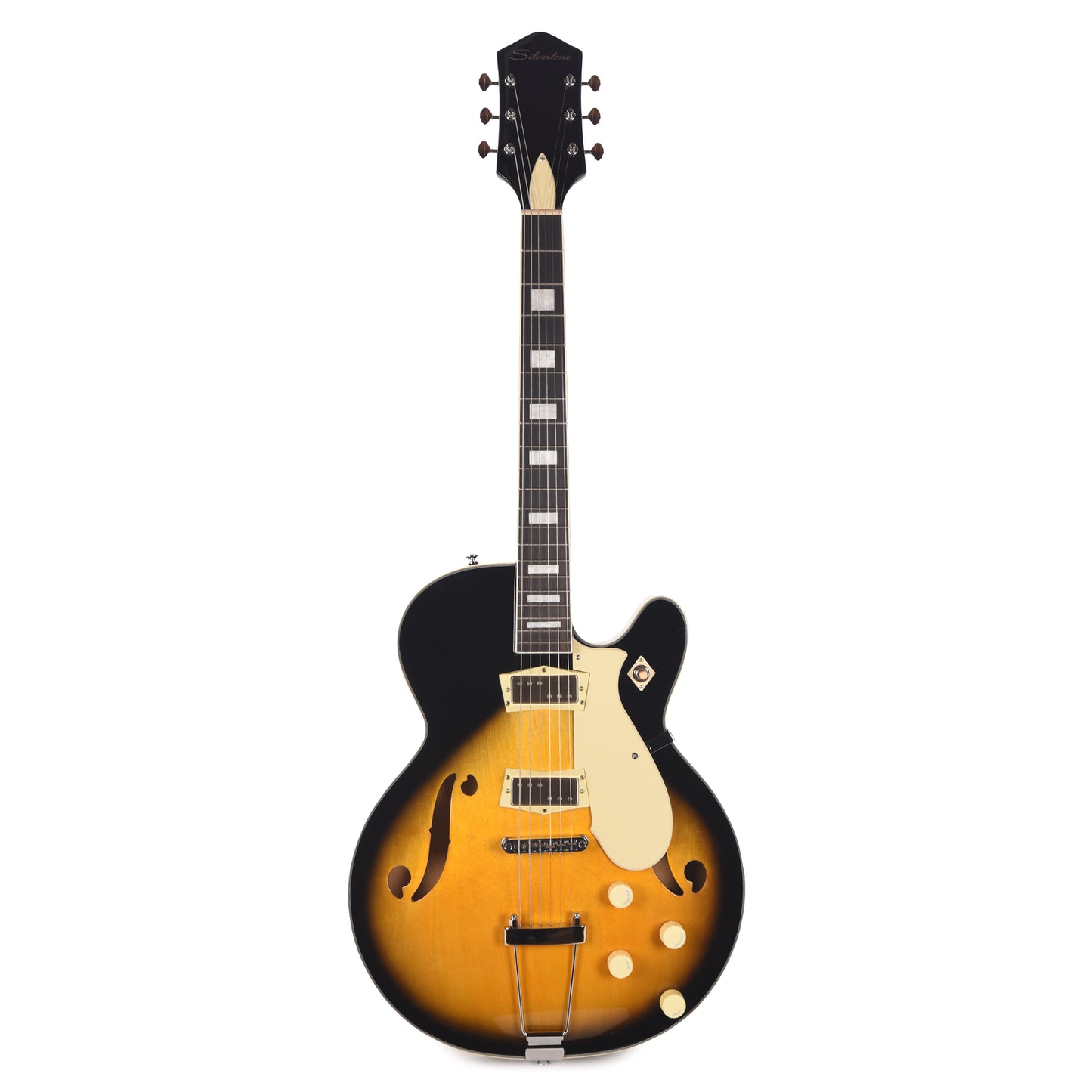 Silvertone 1446 TTSB Single Cut Semi-Hollow Electric Guitar w/ Trapeze Tailpiece Tobacco Sunburst Electric Guitars / Semi-Hollow