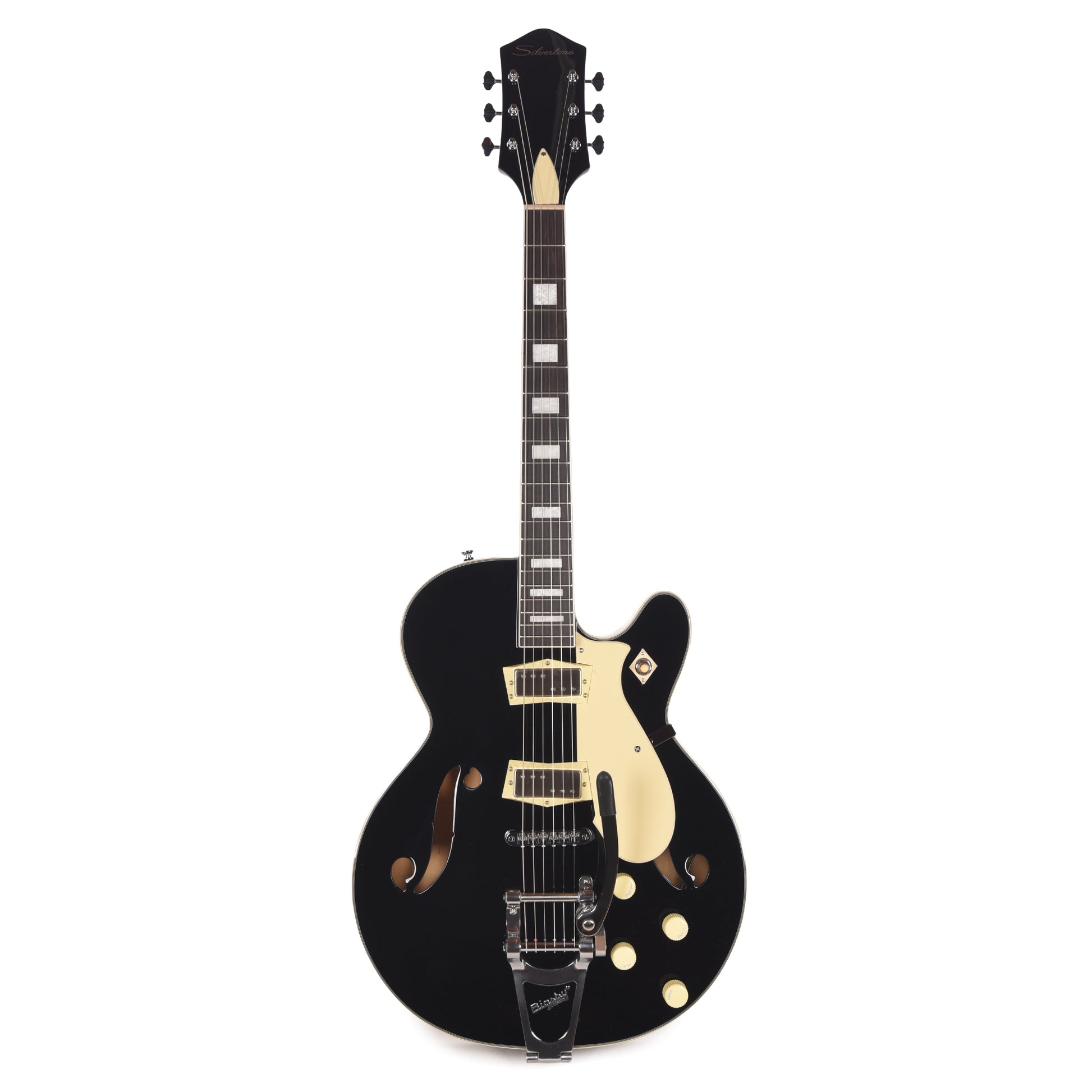 Silvertone 1446 VBK Single Cut Semi-Hollow Electric Guitar w/ Bigsby Vibrato Gloss Black Electric Guitars / Semi-Hollow