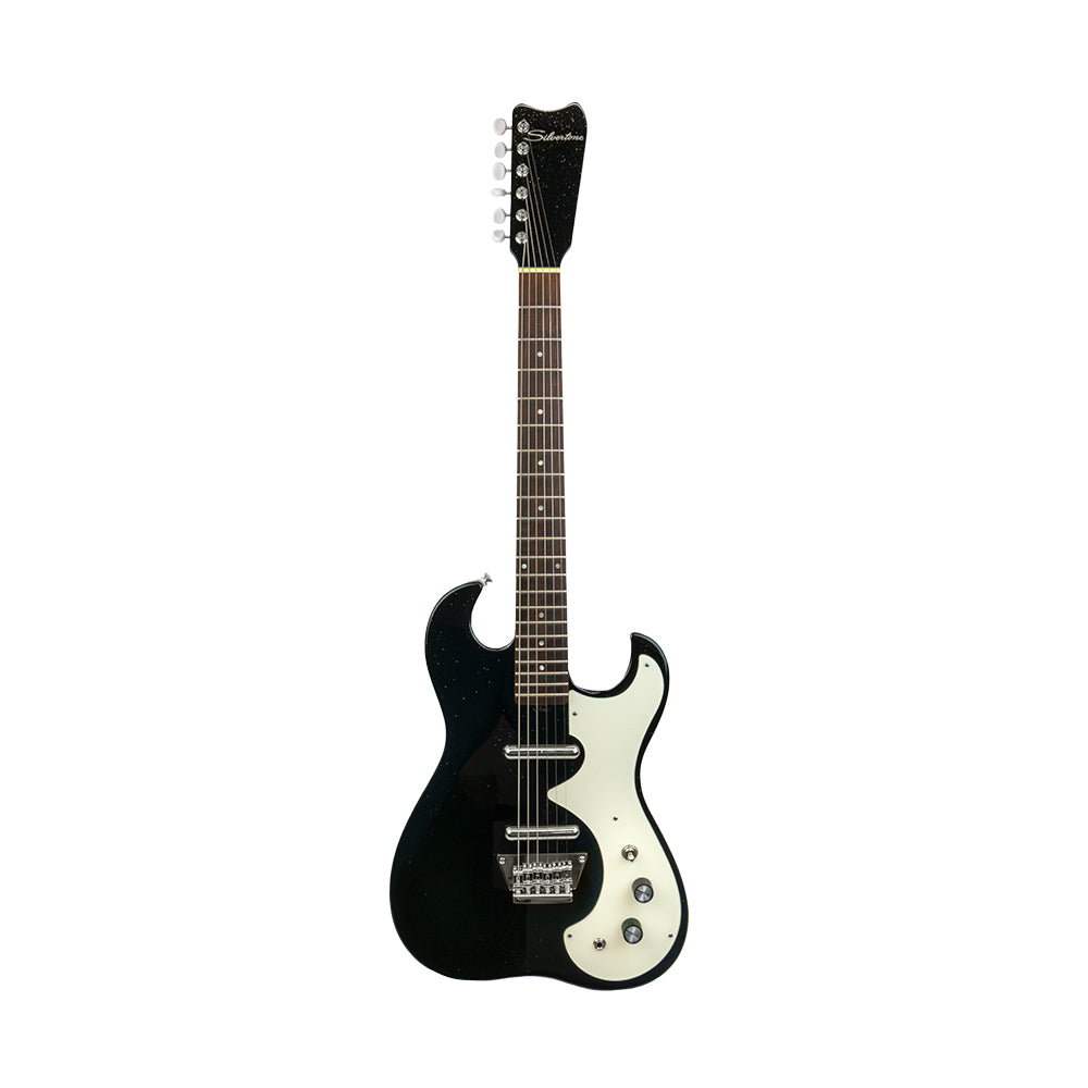 Silvertone 1449 BSF2 Offset Solid Body Electric Guitar Black Silver Flake Electric Guitars