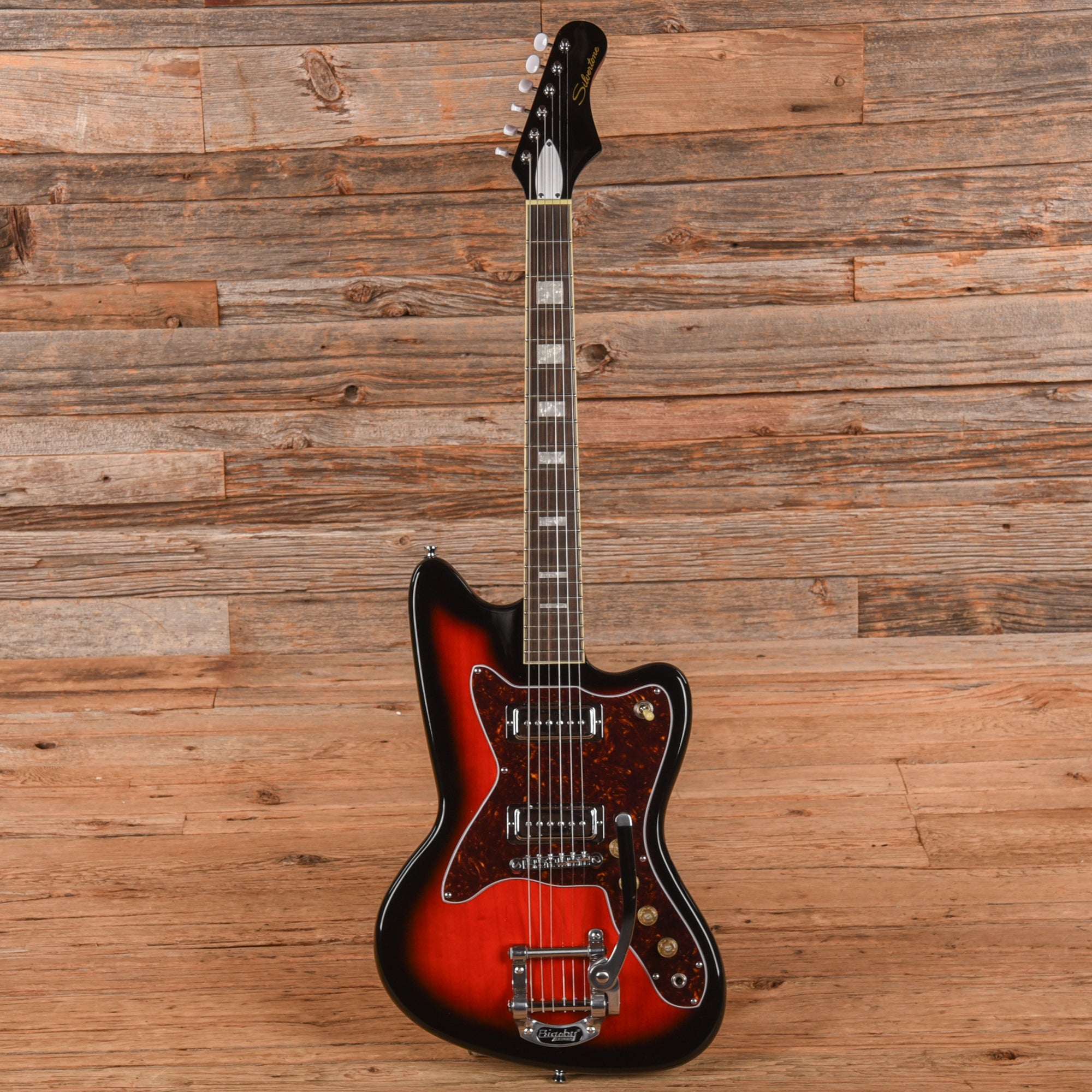 Silvertone 1478 Silhouette Red Silver Flake Burst Electric Guitars