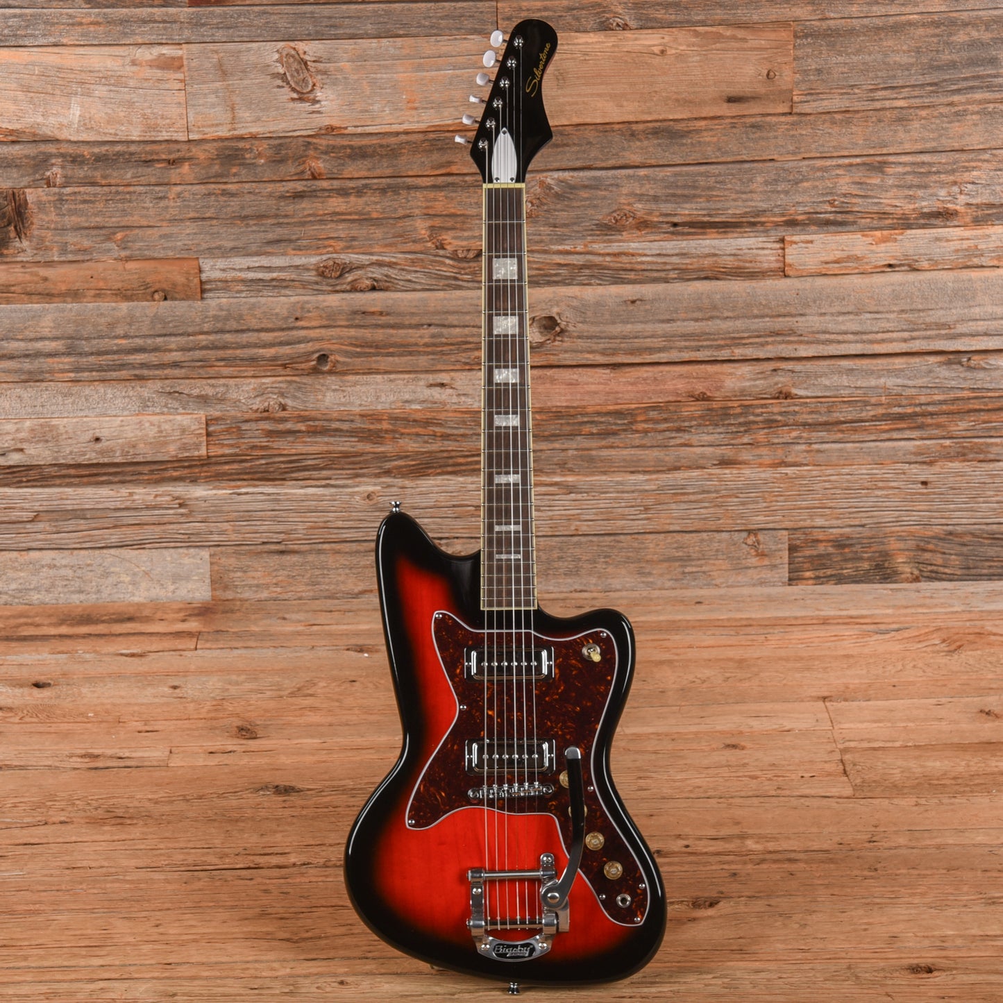 Silvertone 1478 Silhouette Red Silver Flake Burst Electric Guitars