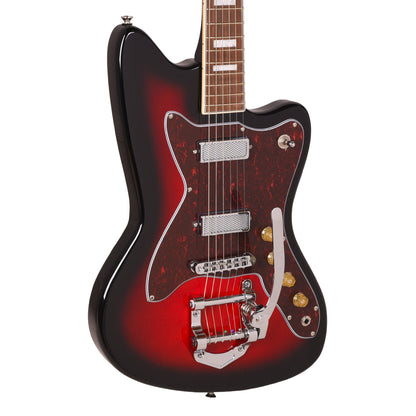 Silvertone 1478 VRSB Offset Solid Body Electric Guitar w/ Bigsby Vibrato Red Silver Flake Burst Electric Guitars