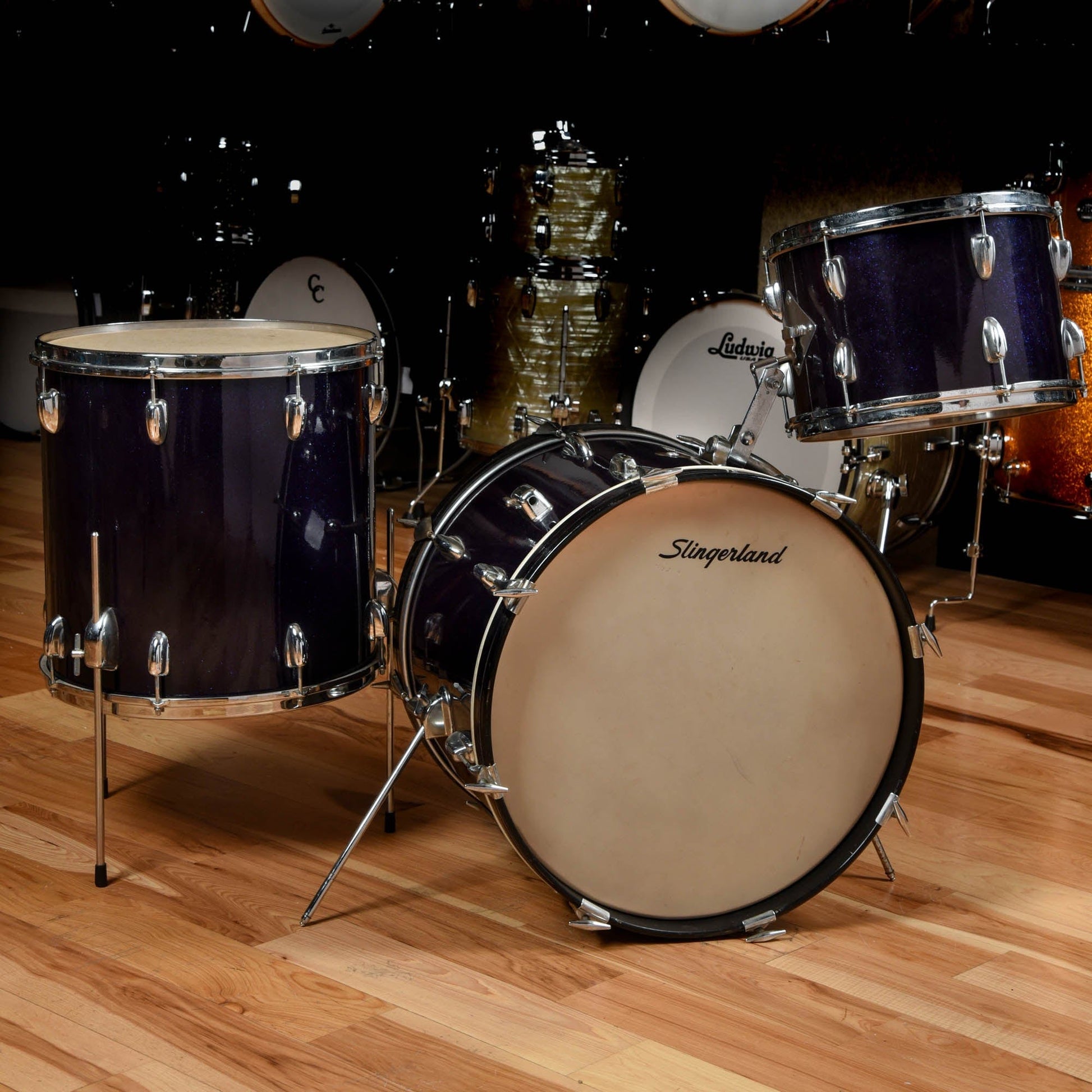 Slingerland 13/16/20 Drum Kit 3 pc Dark Blue Sparkle 3 ply USED 1965/66 Drums and Percussion / Acoustic Drums / Full Acoustic Kits