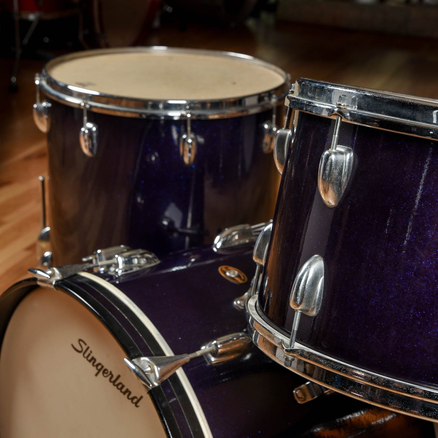 Slingerland 13/16/20 Drum Kit 3 pc Dark Blue Sparkle 3 ply USED 1965/66 Drums and Percussion / Acoustic Drums / Full Acoustic Kits