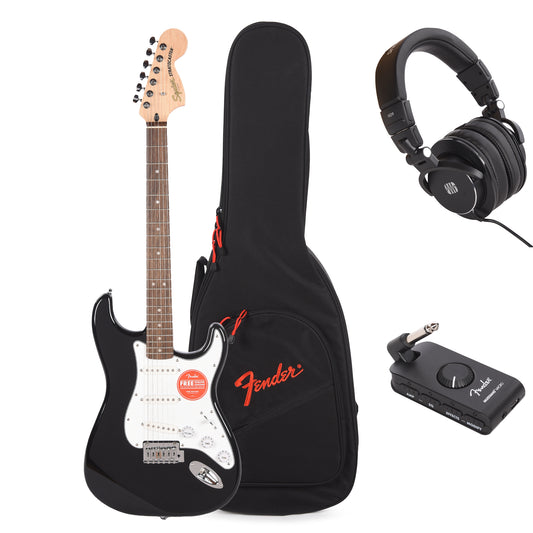 Squier Affinity Series Stratocaster Mustang Micro Pack Black Electric Guitars / Solid Body