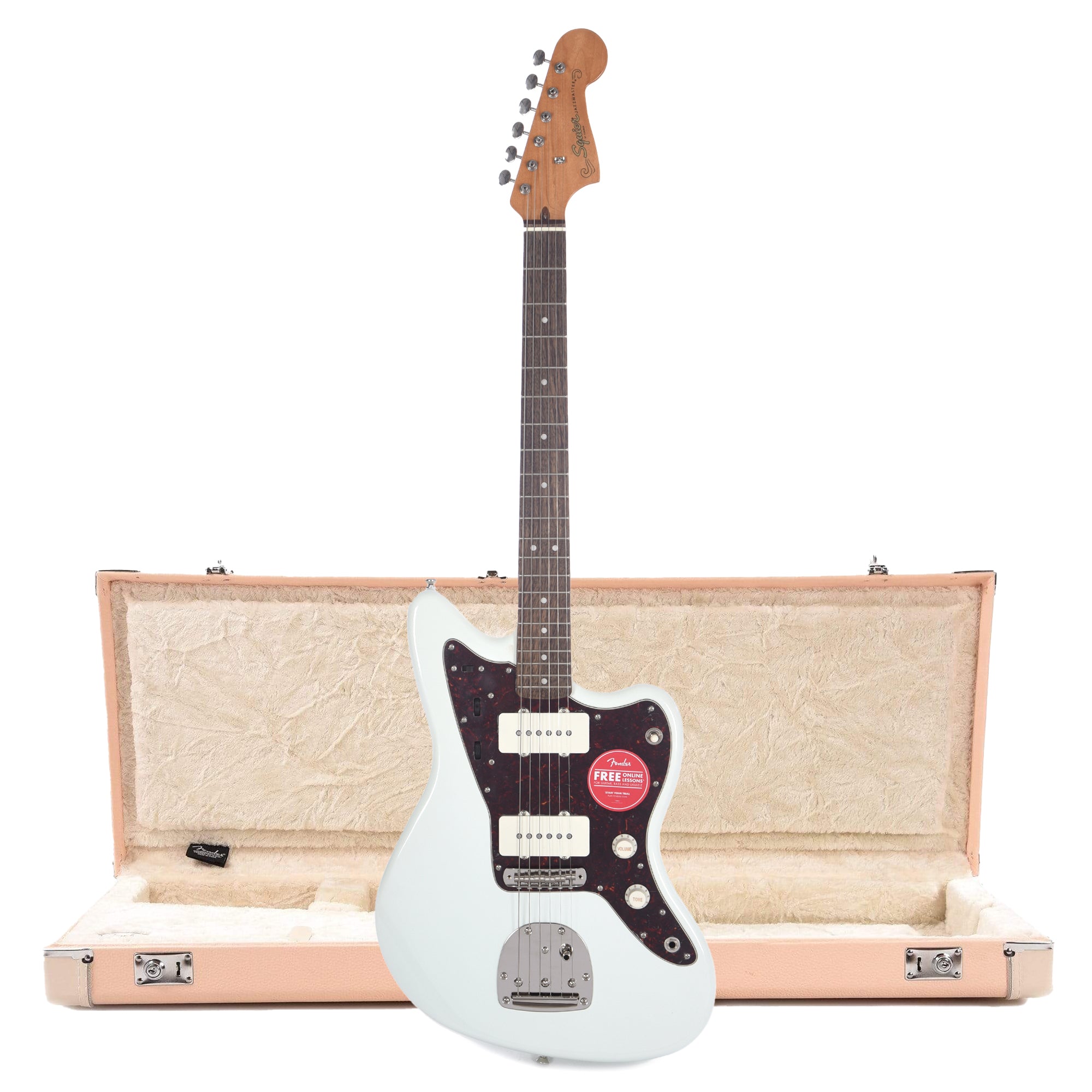 Squier Classic Vibe 60s Jazzmaster Sonic Blue and Hardshell Case Jazzmaster/Jaguar Shell Pink w/Cream Interior Electric Guitars / Solid Body