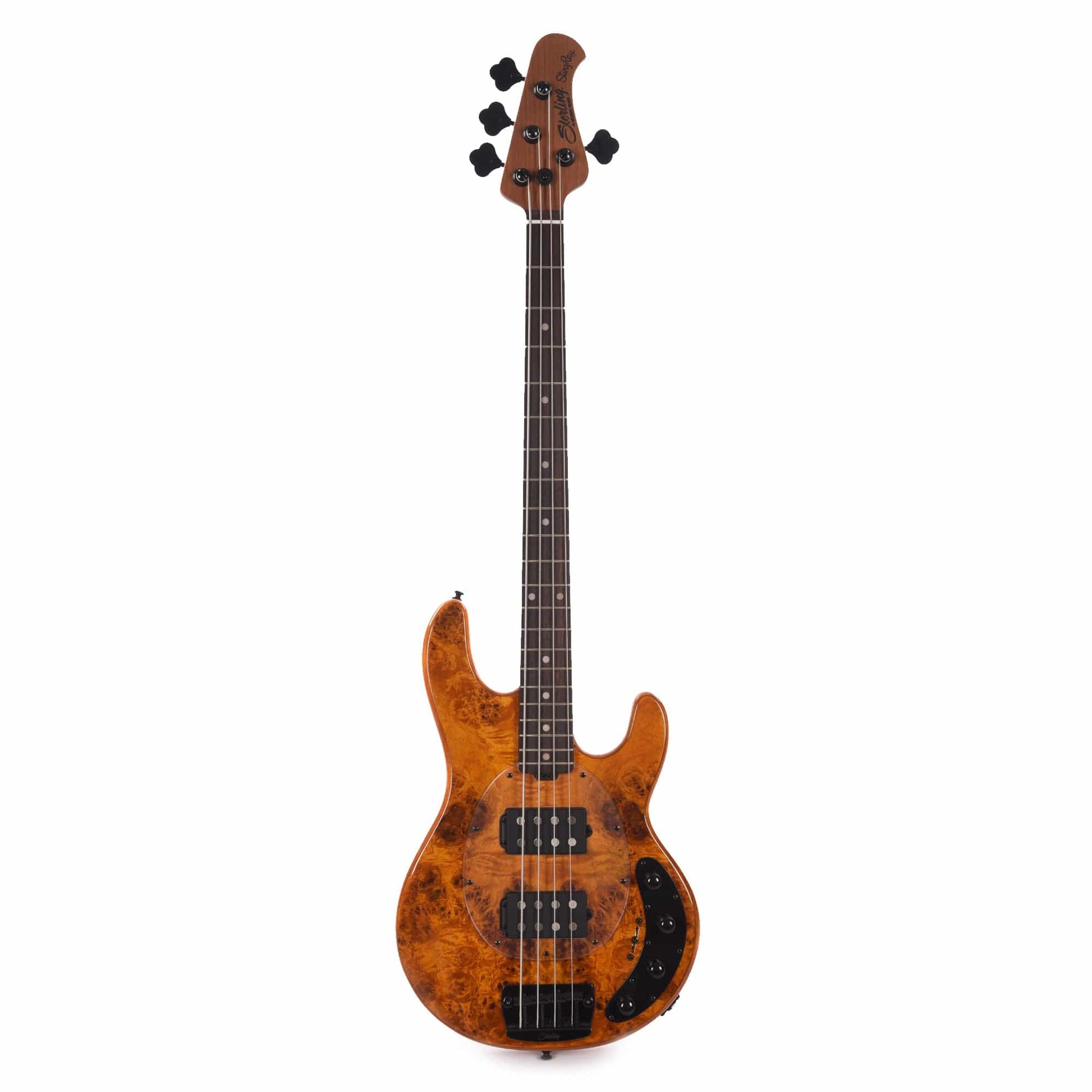 Sterling by Music Man StingRay RAY34 HH Poplar Burl Amber Bass Guitars / 4-String