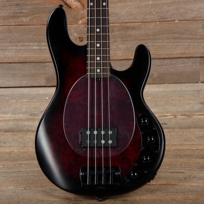 Sterling by Music Man StingRay RAY34 Poplar Burl Dark Scarlet Burst Satin Bass Guitars / 4-String