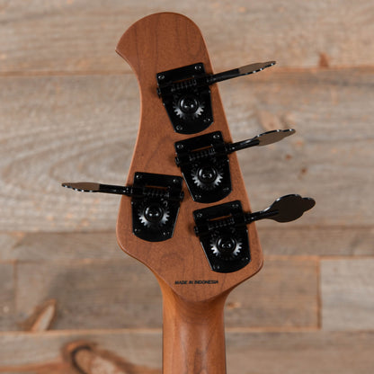 Sterling by Music Man StingRay RAY34 Poplar Burl Dark Scarlet Burst Satin Bass Guitars / 4-String