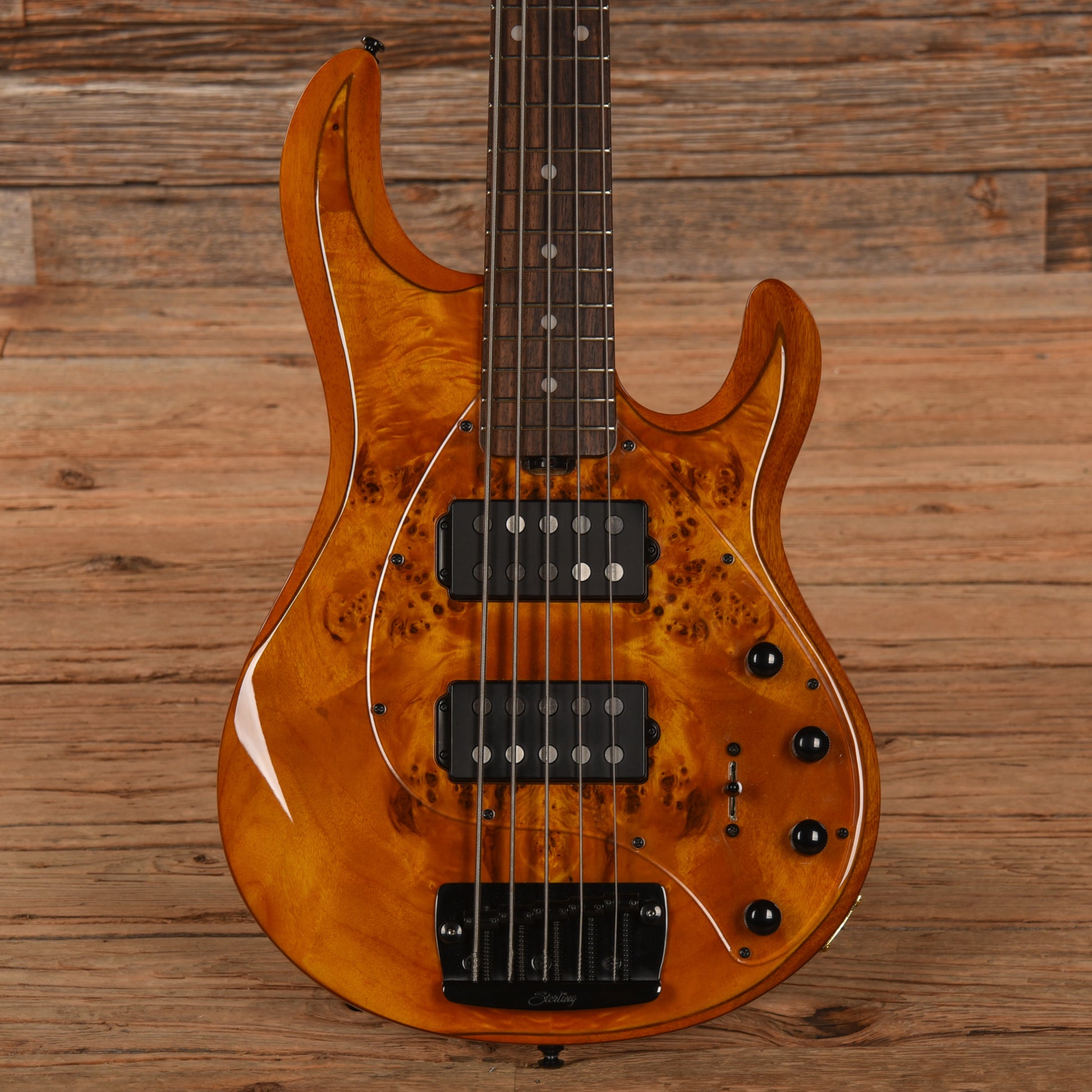 Sterling by Music Man StingRay Ray35HH Poplar Burl Amber Bass Guitars / 5-String or More