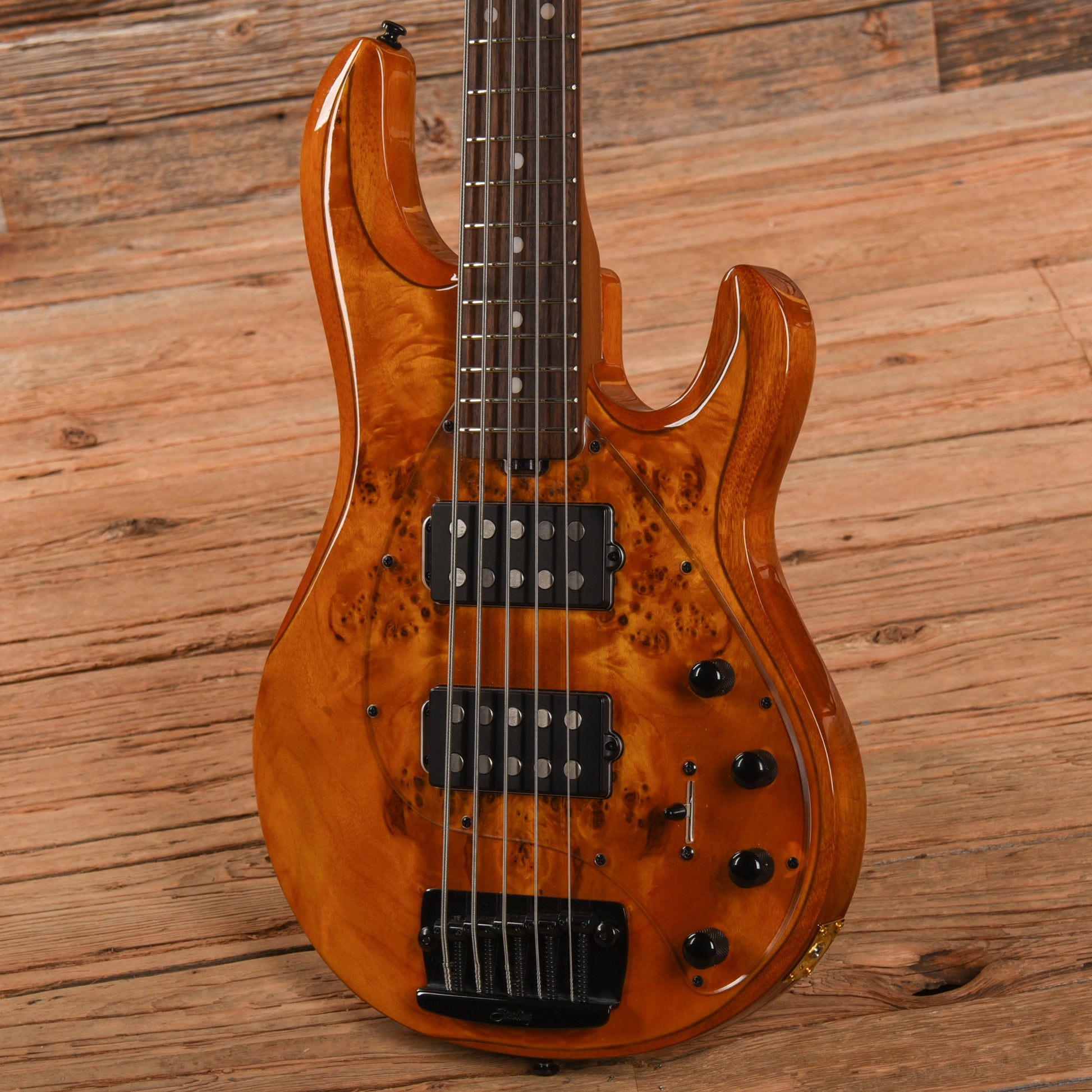 Sterling by Music Man StingRay Ray35HH Poplar Burl Amber Bass Guitars / 5-String or More