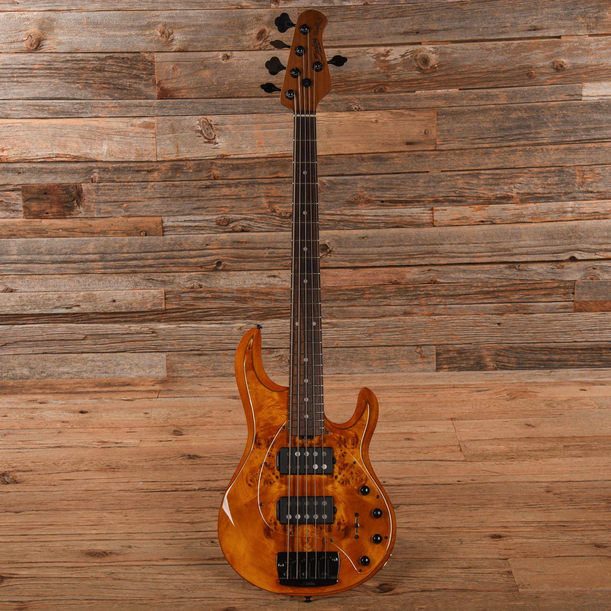 Sterling by Music Man StingRay Ray35HH Poplar Burl Amber Bass Guitars / 5-String or More