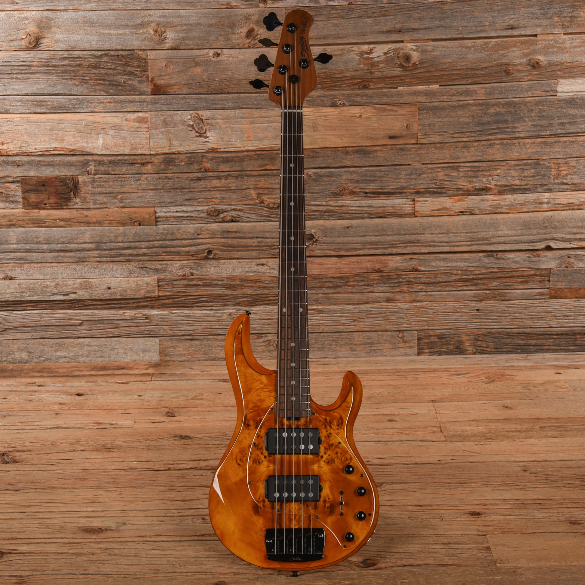 Sterling by Music Man StingRay Ray35HH Poplar Burl Amber Bass Guitars / 5-String or More