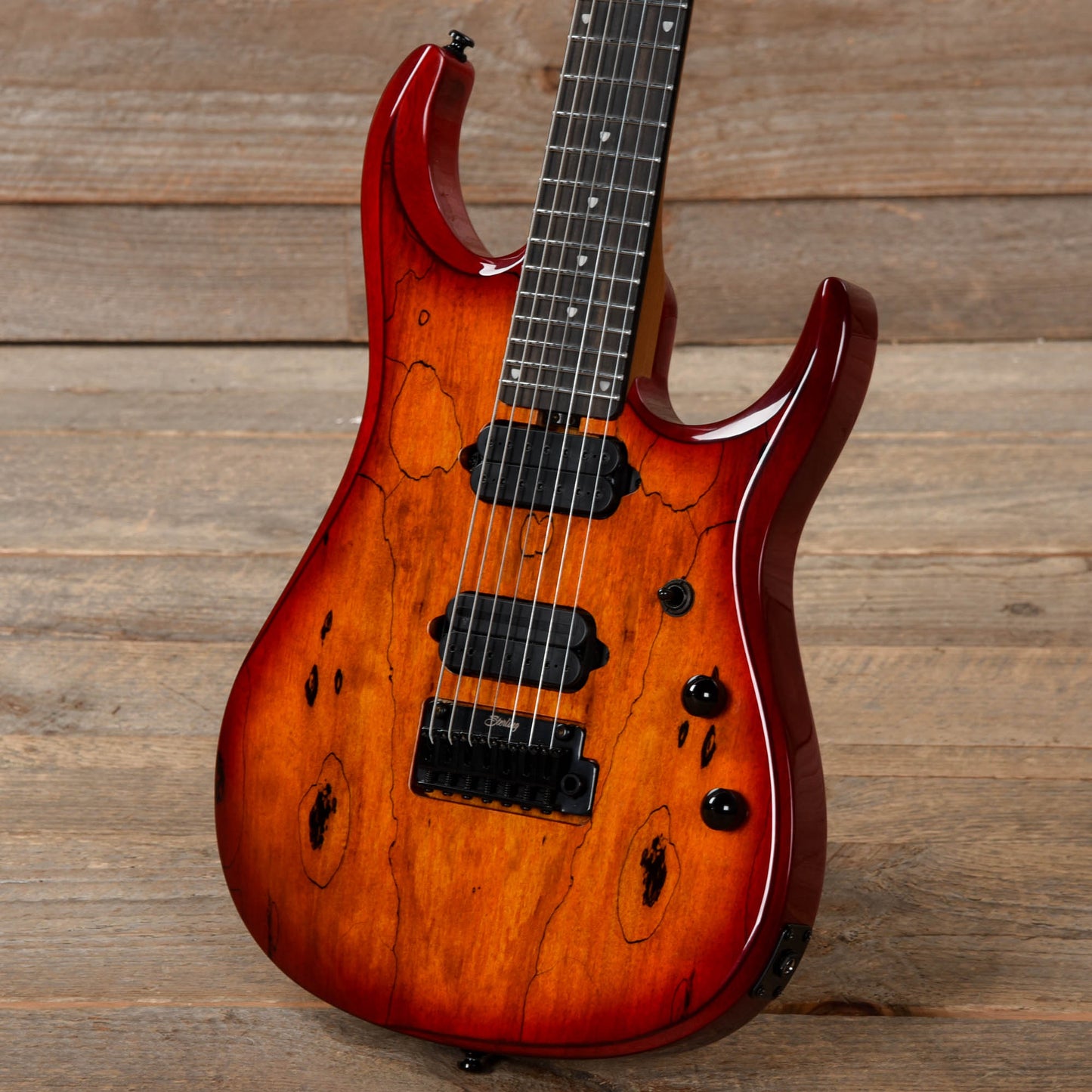 Sterling by Music Man JP157D John Petrucci 7-String Spalted Maple Blood Orange Burst Electric Guitars / Solid Body