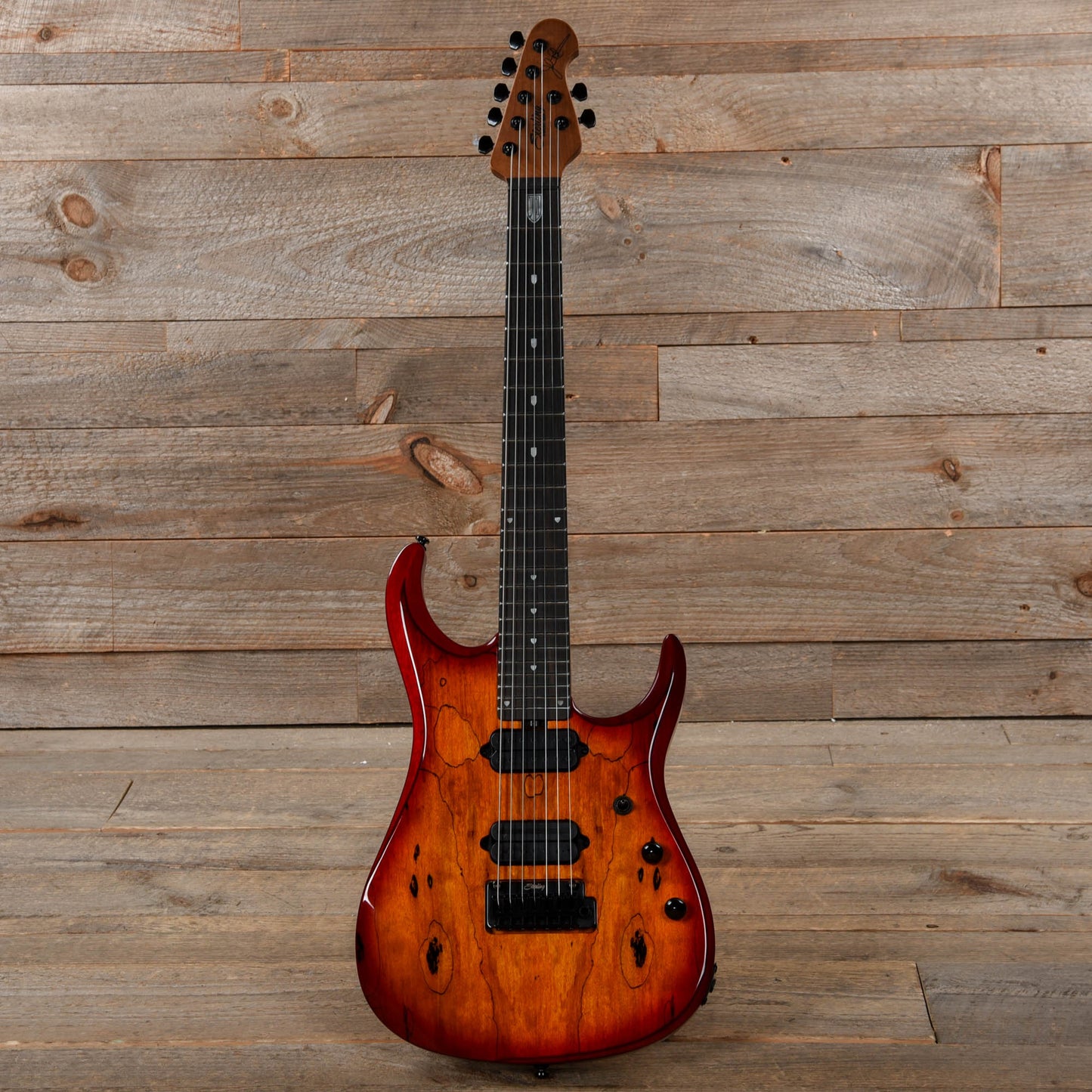 Sterling by Music Man JP157D John Petrucci 7-String Spalted Maple Blood Orange Burst Electric Guitars / Solid Body