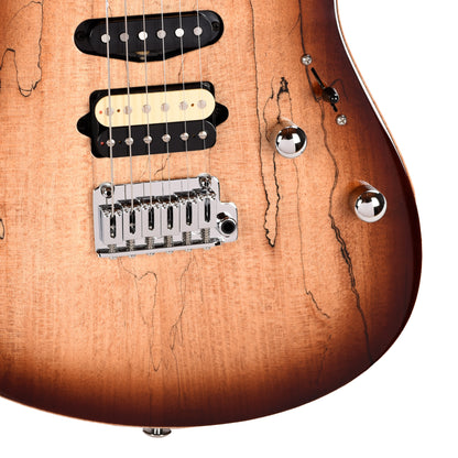 Suhr Custom Modern HSH Spalted Maple/Mahogany Dark Brown Burst w/Roasted Flame Maple Neck Electric Guitars / Solid Body