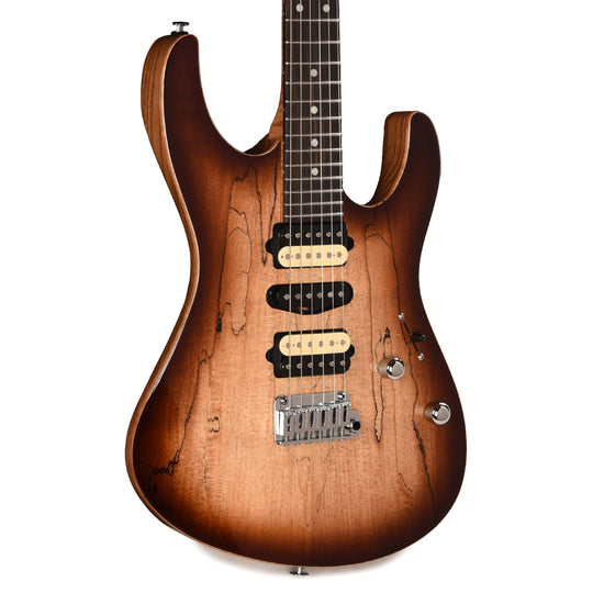 Suhr Custom Modern HSH Spalted Maple/Mahogany Dark Brown Burst w/Roasted Flame Maple Neck Electric Guitars / Solid Body