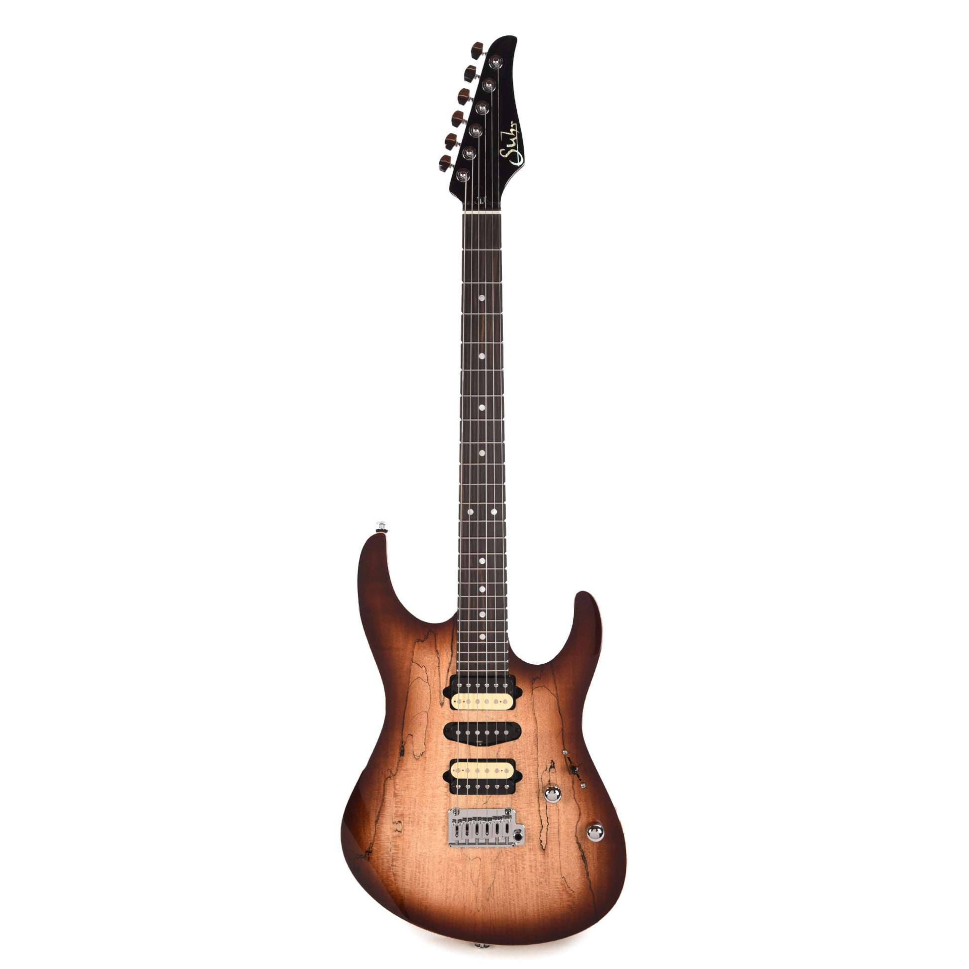 Suhr Custom Modern HSH Spalted Maple/Mahogany Dark Brown Burst w/Roasted Flame Maple Neck Electric Guitars / Solid Body