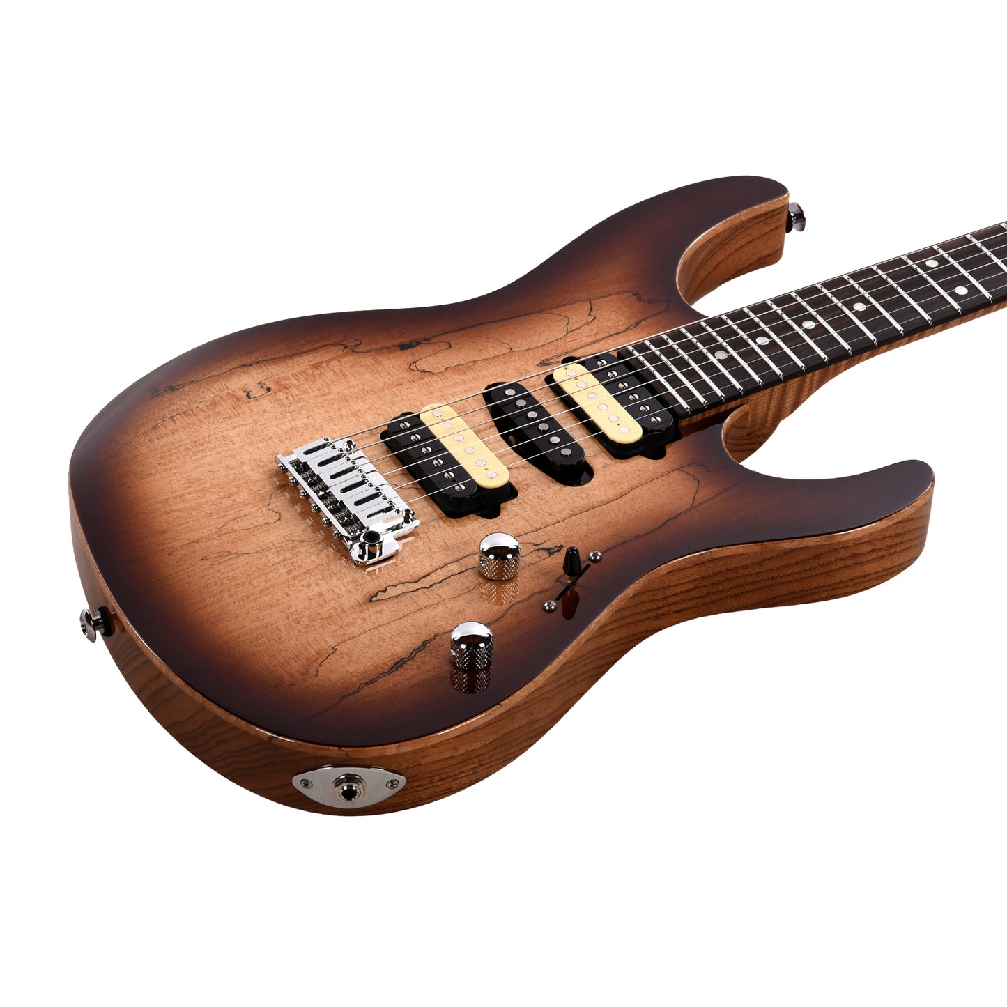 Suhr Custom Modern HSH Spalted Maple/Mahogany Dark Brown Burst w/Roasted Flame Maple Neck Electric Guitars / Solid Body