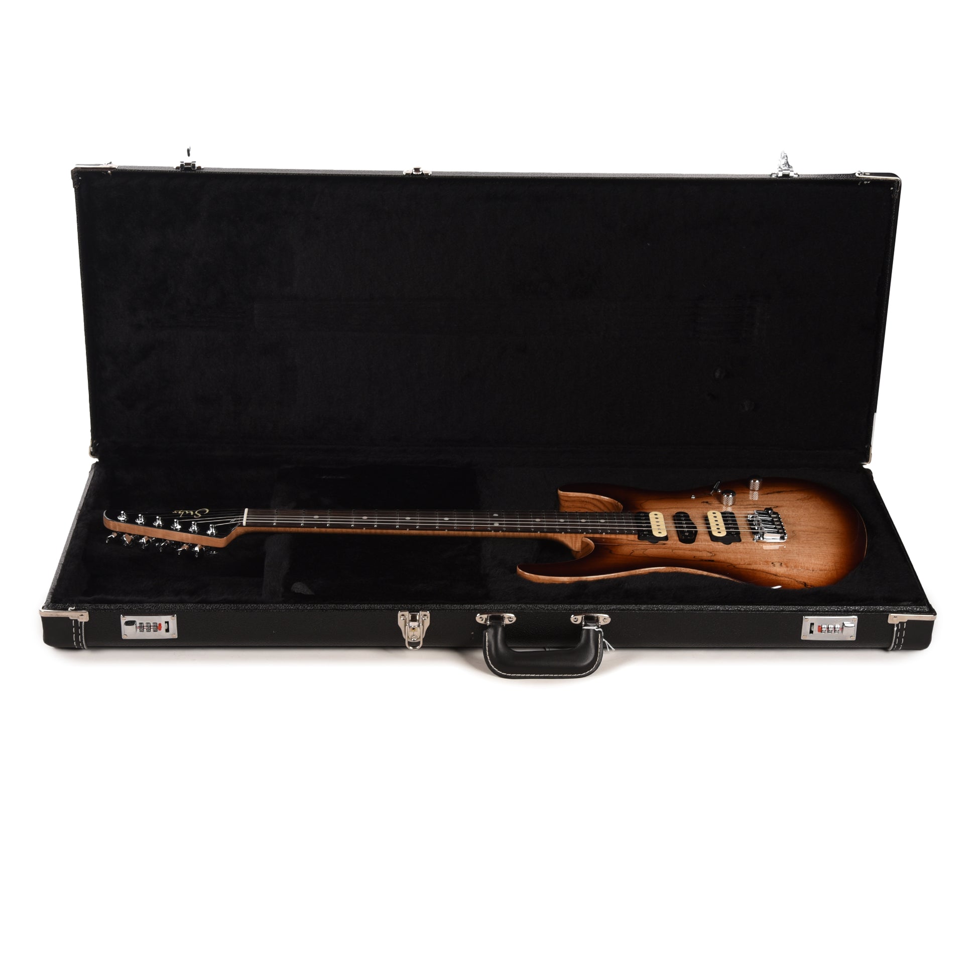 Suhr Custom Modern HSH Spalted Maple/Mahogany Dark Brown Burst w/Roasted Flame Maple Neck Electric Guitars / Solid Body