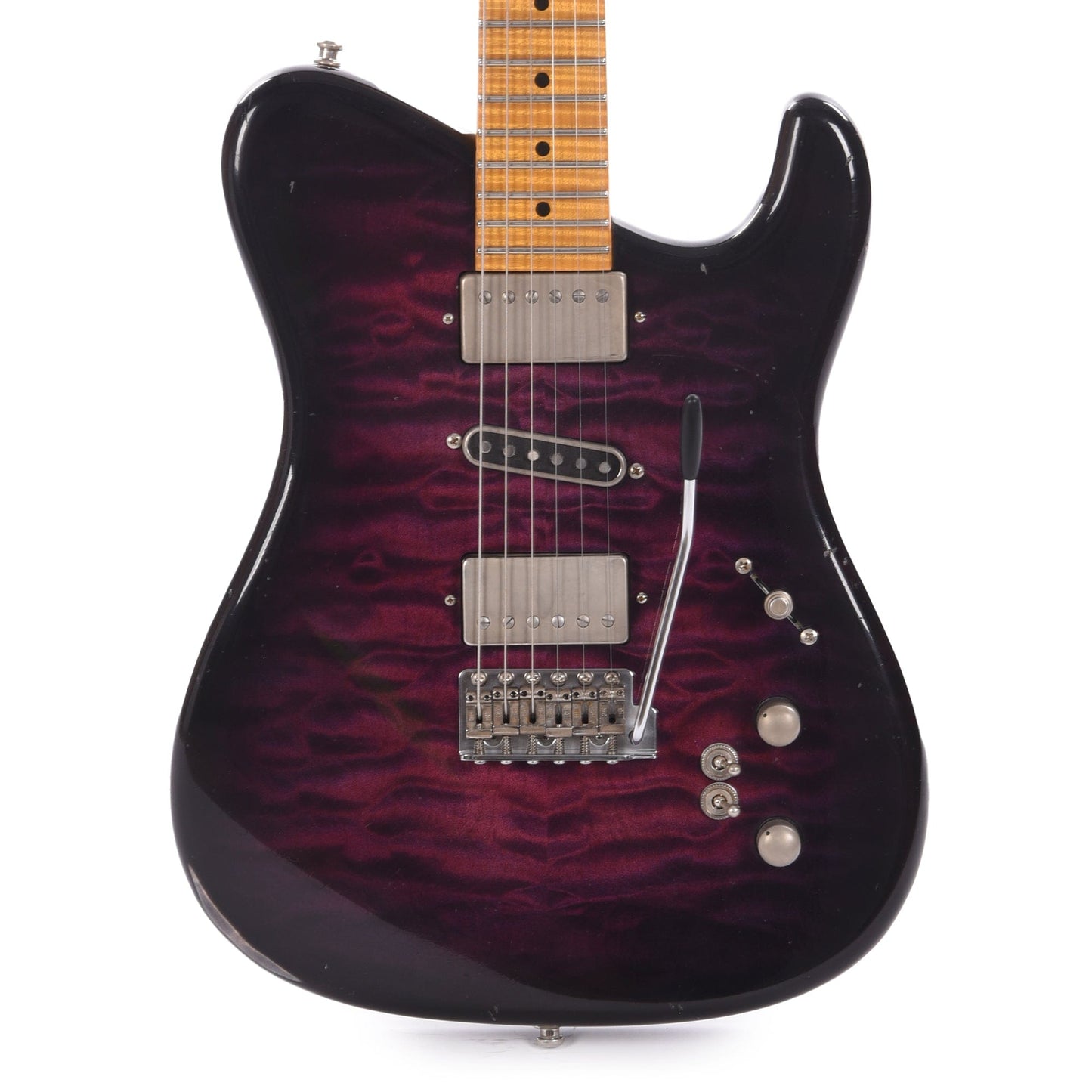 Tausch 665 RAW Deluxe Trem HSH Quilted Maple Aged Violet Burst w/Flame Maple Neck Electric Guitars / Solid Body