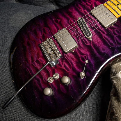 Tausch 665 RAW Deluxe Trem HSH Quilted Maple Aged Violet Burst w/Flame Maple Neck Electric Guitars / Solid Body