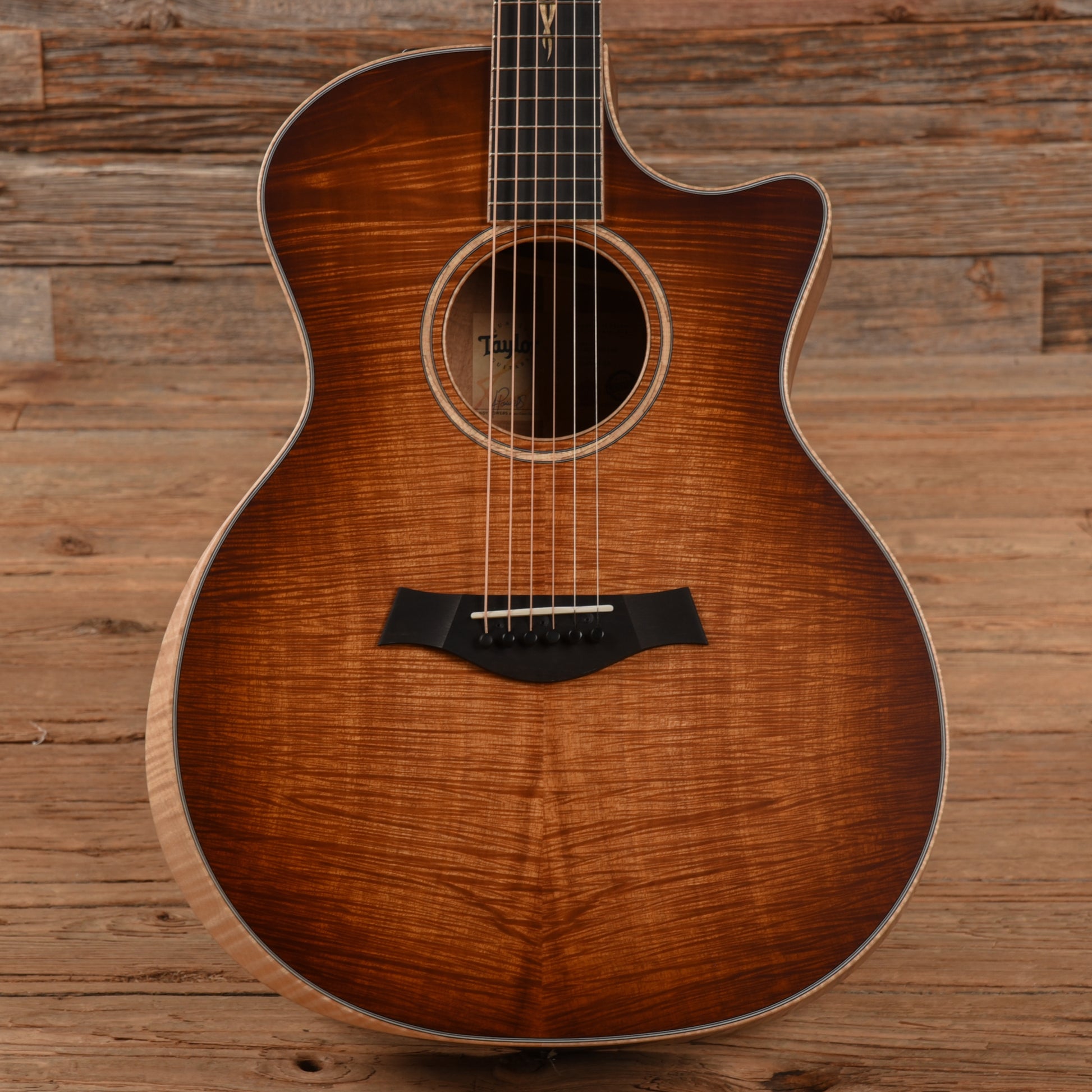 Taylor Custom Grand Auditorium Master Grade Koa w/Figured Maple Binding & Bouquet Inlay Satin Shaded Edgeburst 2022 Acoustic Guitars / OM and Auditorium