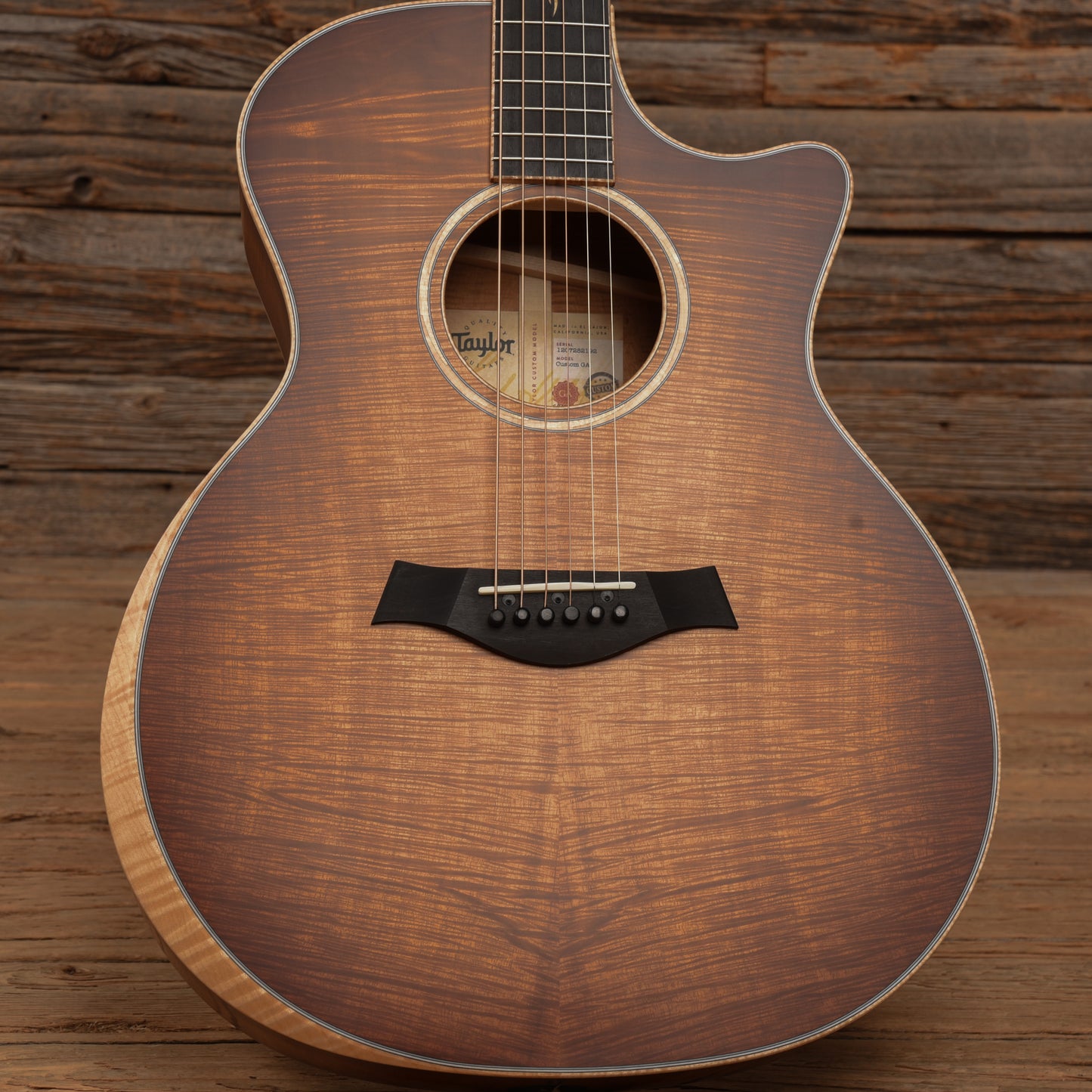 Taylor Custom Grand Auditorium Master Grade Koa w/Figured Maple Binding & Bouquet Inlay Satin Shaded Edgeburst 2022 Acoustic Guitars / OM and Auditorium