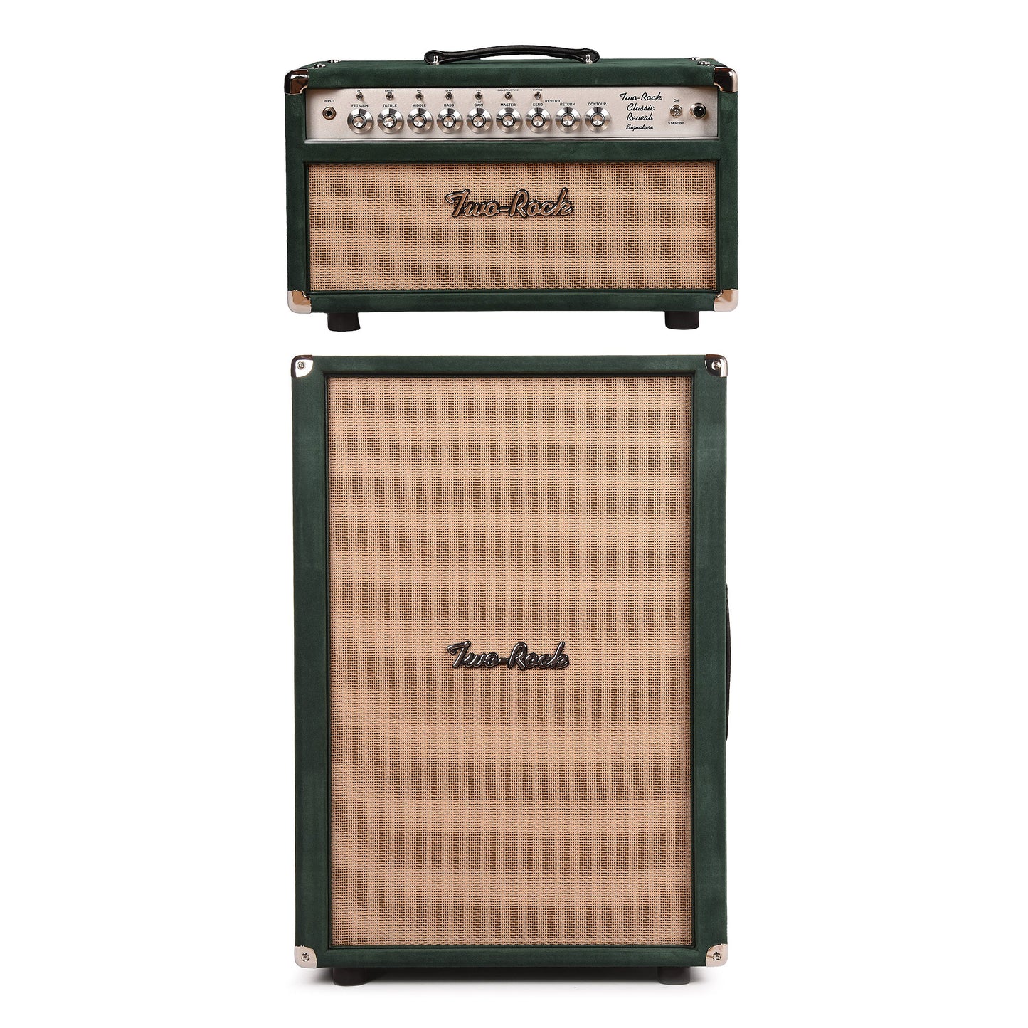 Two Rock Classic Reverb Signature 100w Head and 2x12 Vertical Cabinet Forest Green Suede w/ Cane Grill Cloth Bundle Amplifiers