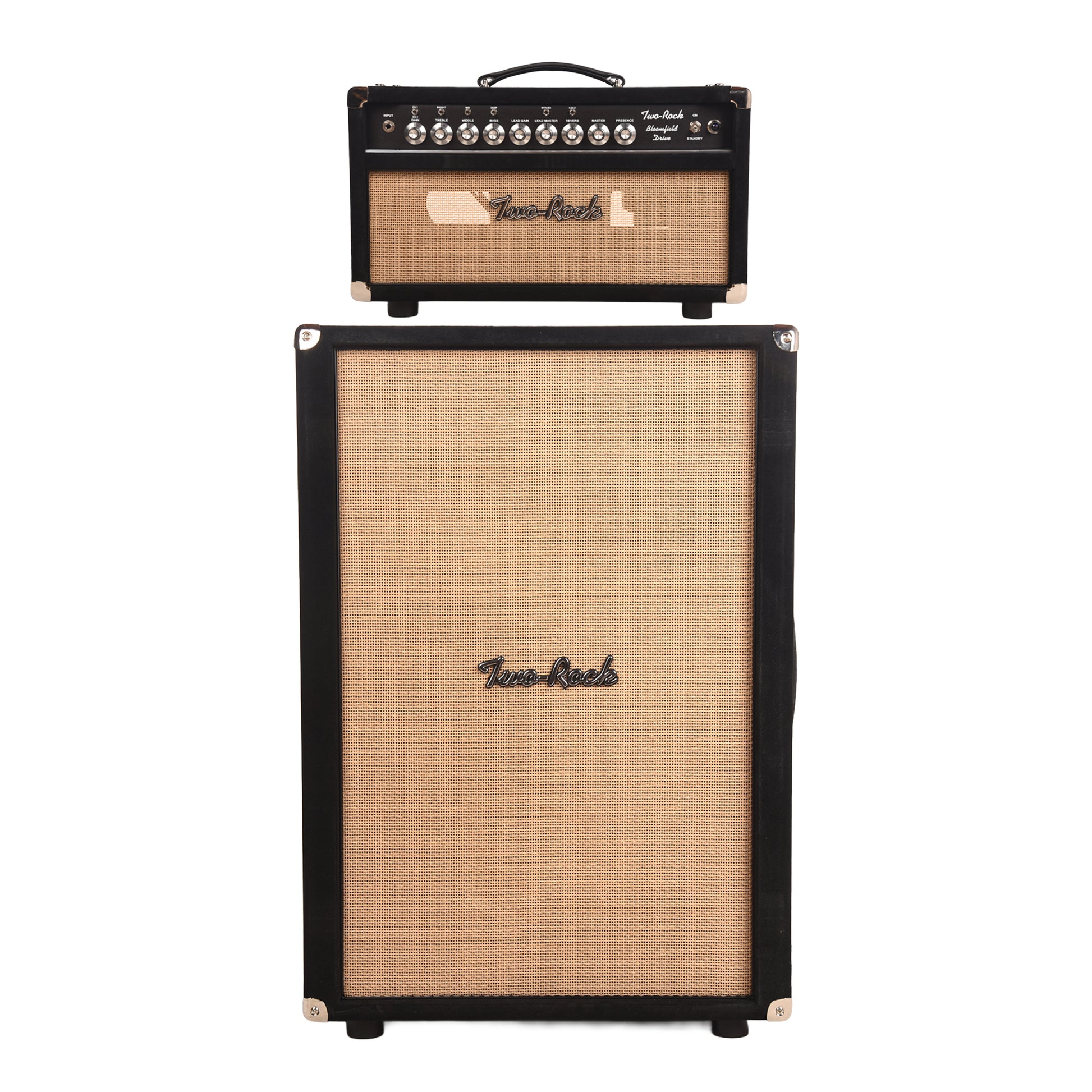 Two Rock Bloomfield Drive 100/50W Head 2x12 Vertical Cabinet Black Suede w/ Cane Grill Cloth Bundle Amps / Guitar Amps / Guitar Heads