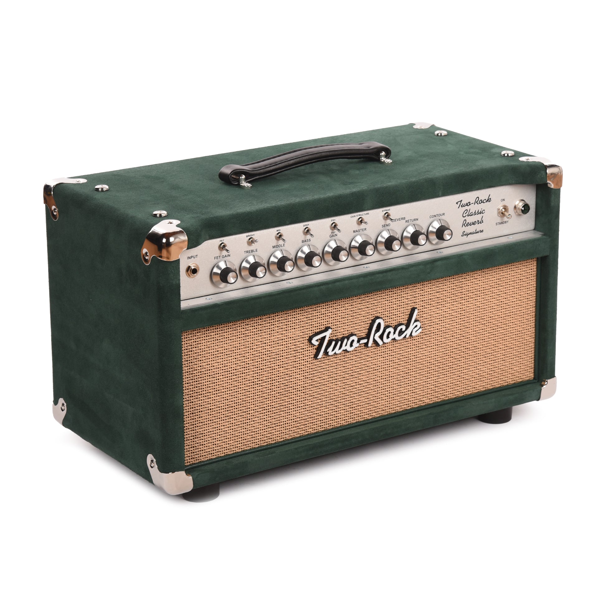 Two Rock Classic Reverb Signature Silver Anodized 100w Head Forest Green Suede w/ Cane Grill & Silver Skirted Knobs Amps / Guitar Amps / Guitar Heads