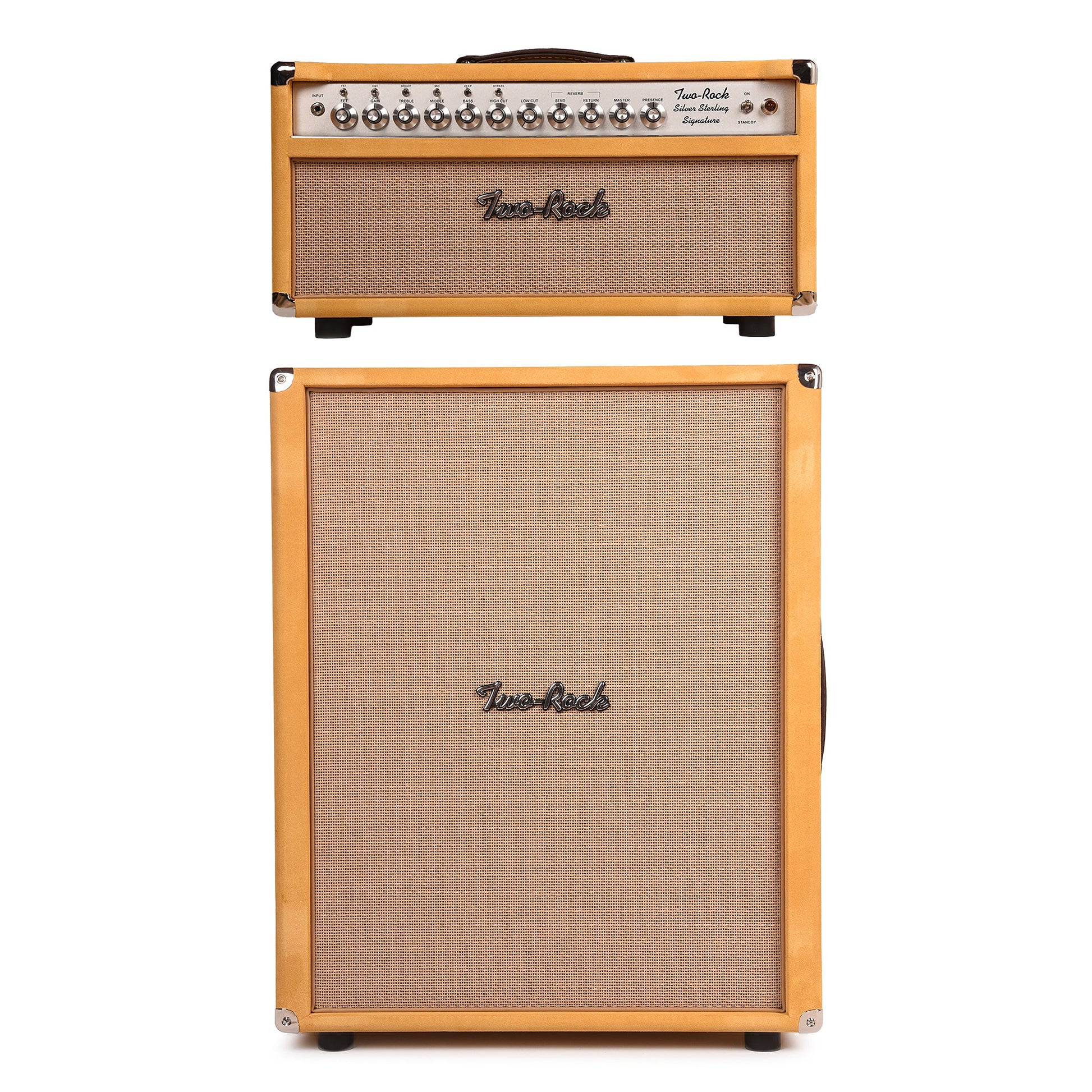 Two Rock Silver Sterling Signature 100W Head and 2x12 Vertical XL Cabinet SSS Width Gold Suede w/ Cane Grill Cloth Bundle Amps / Guitar Amps / Guitar Heads