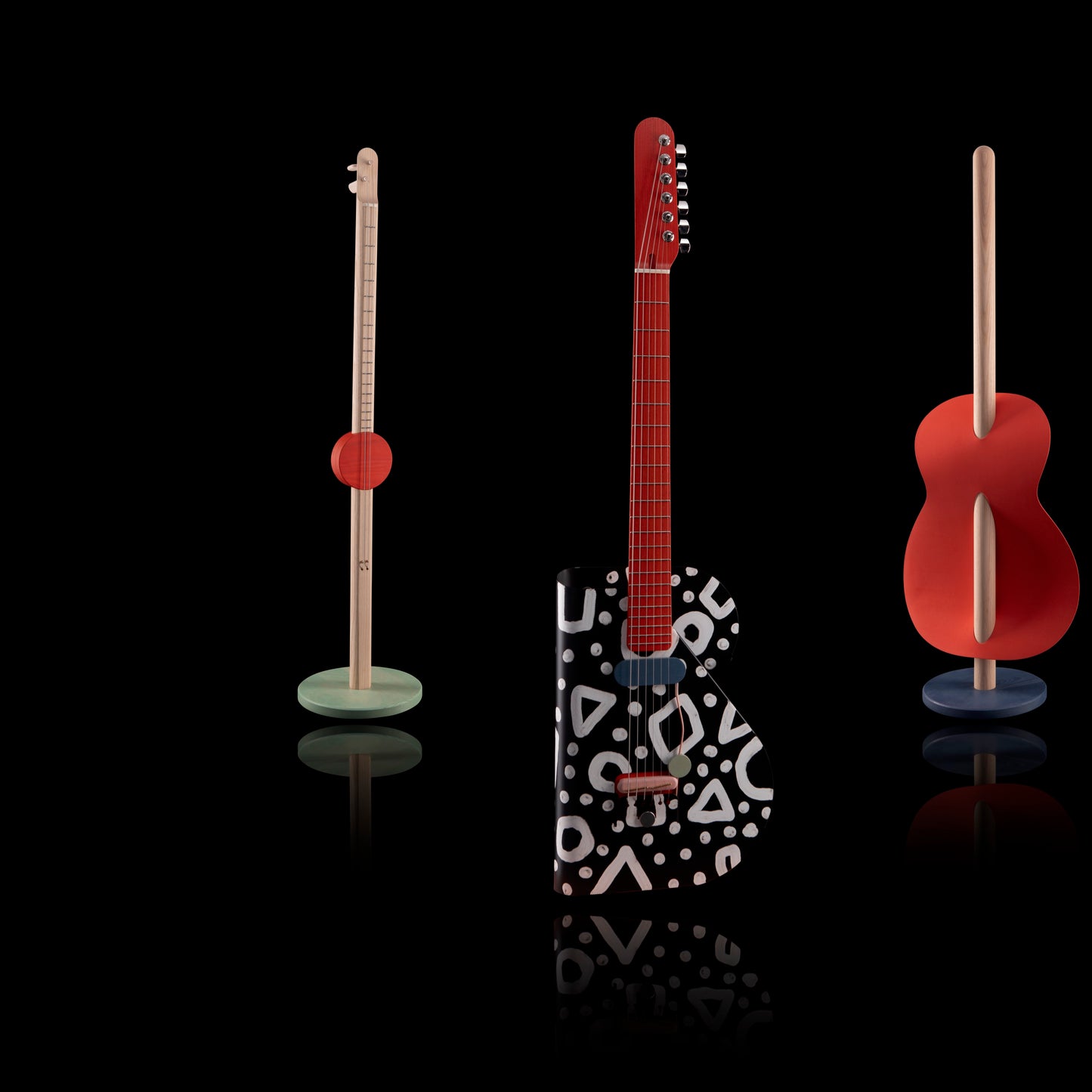 Verso Art Piece Trio - Cosmo, Two Stringed Stick Guitar w/Pickup, Sculpture Less is More is Less, Painted by Pretty Done