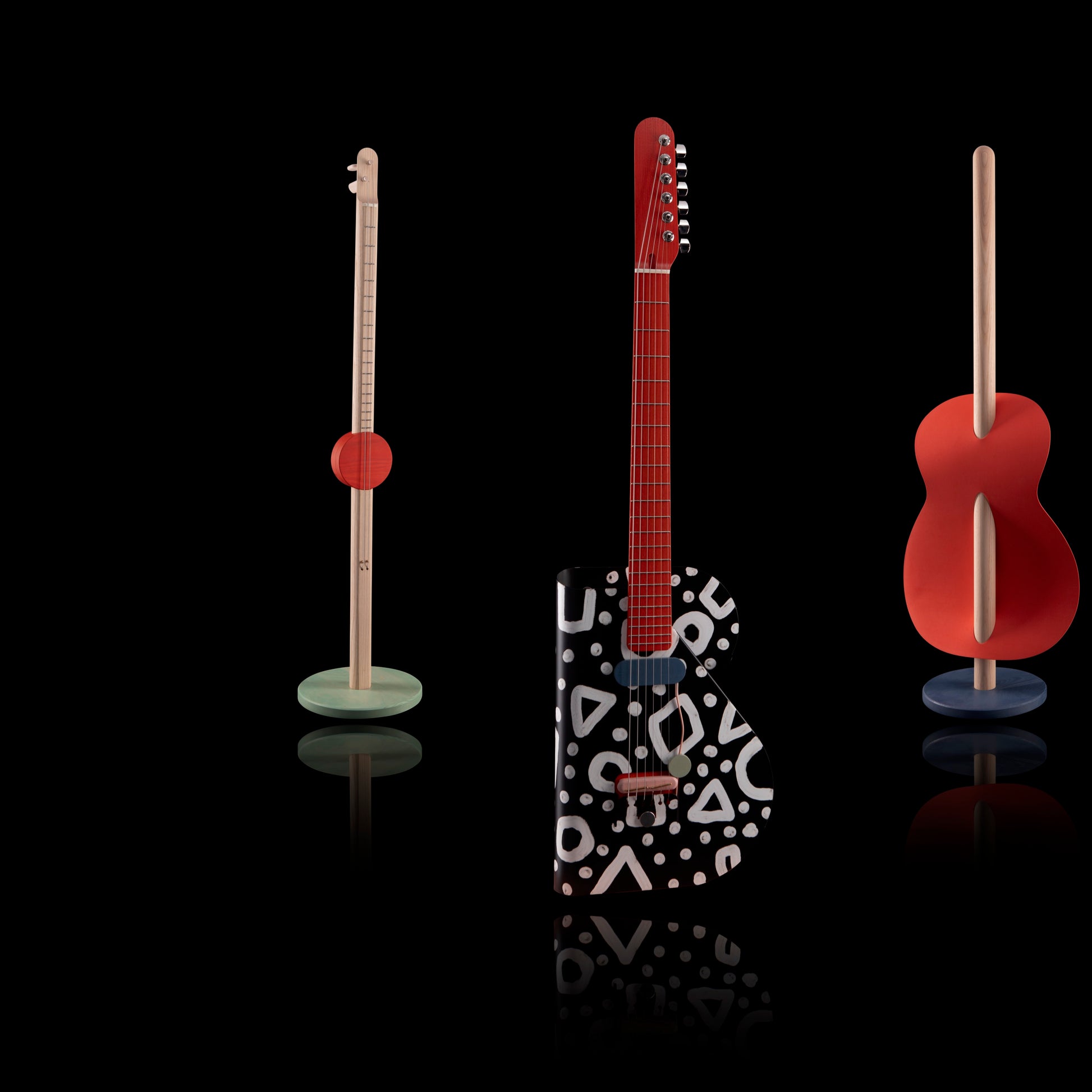 Verso Art Piece Trio - Cosmo, Two Stringed Stick Guitar w/Pickup, Sculpture Less is More is Less, Painted by Pretty Done