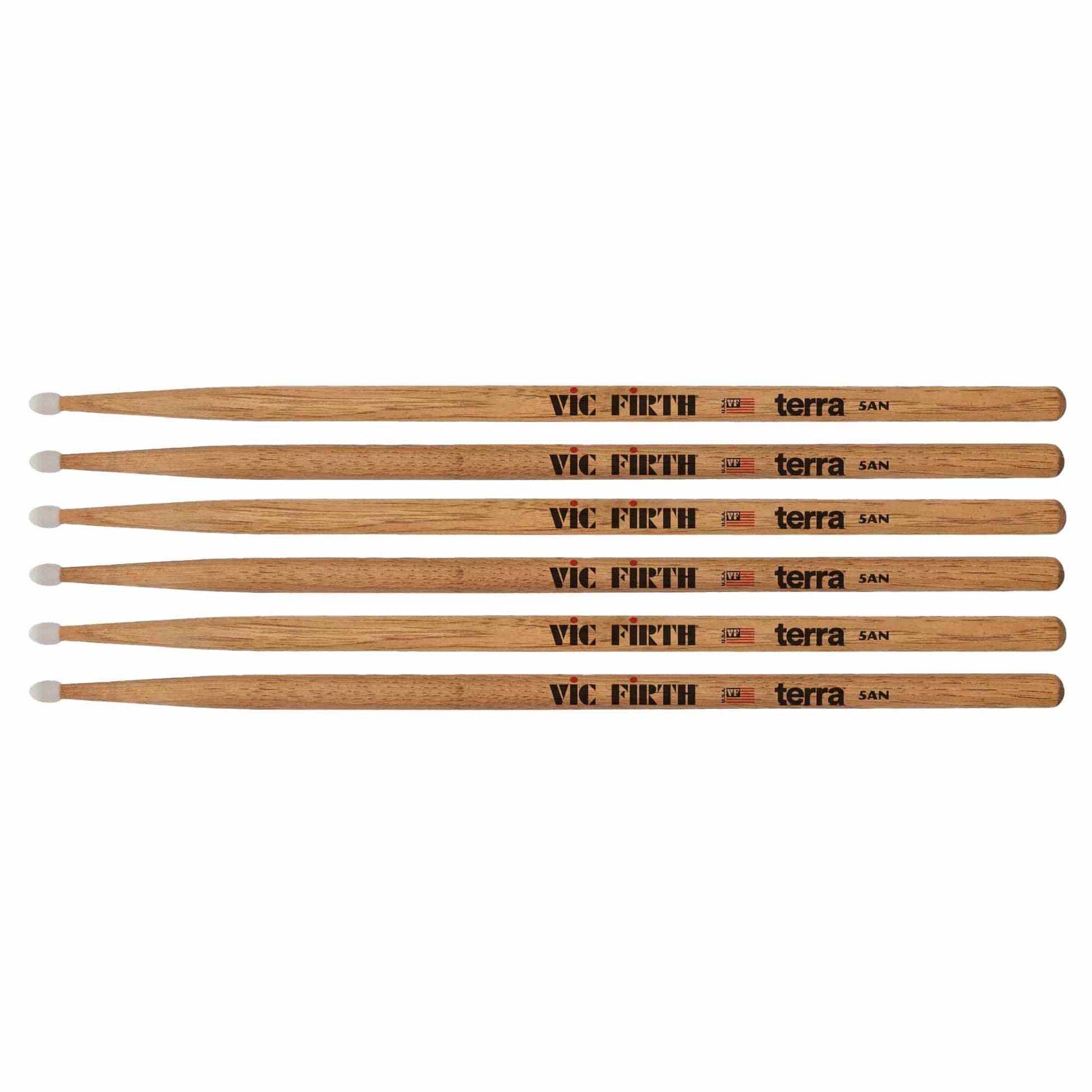 Vic Firth American Classic 5ATN Terra Nylon Tip Drum Sticks 3-Pack Bundle Drums and Percussion / Parts and Accessories / Drum Sticks and Mallets