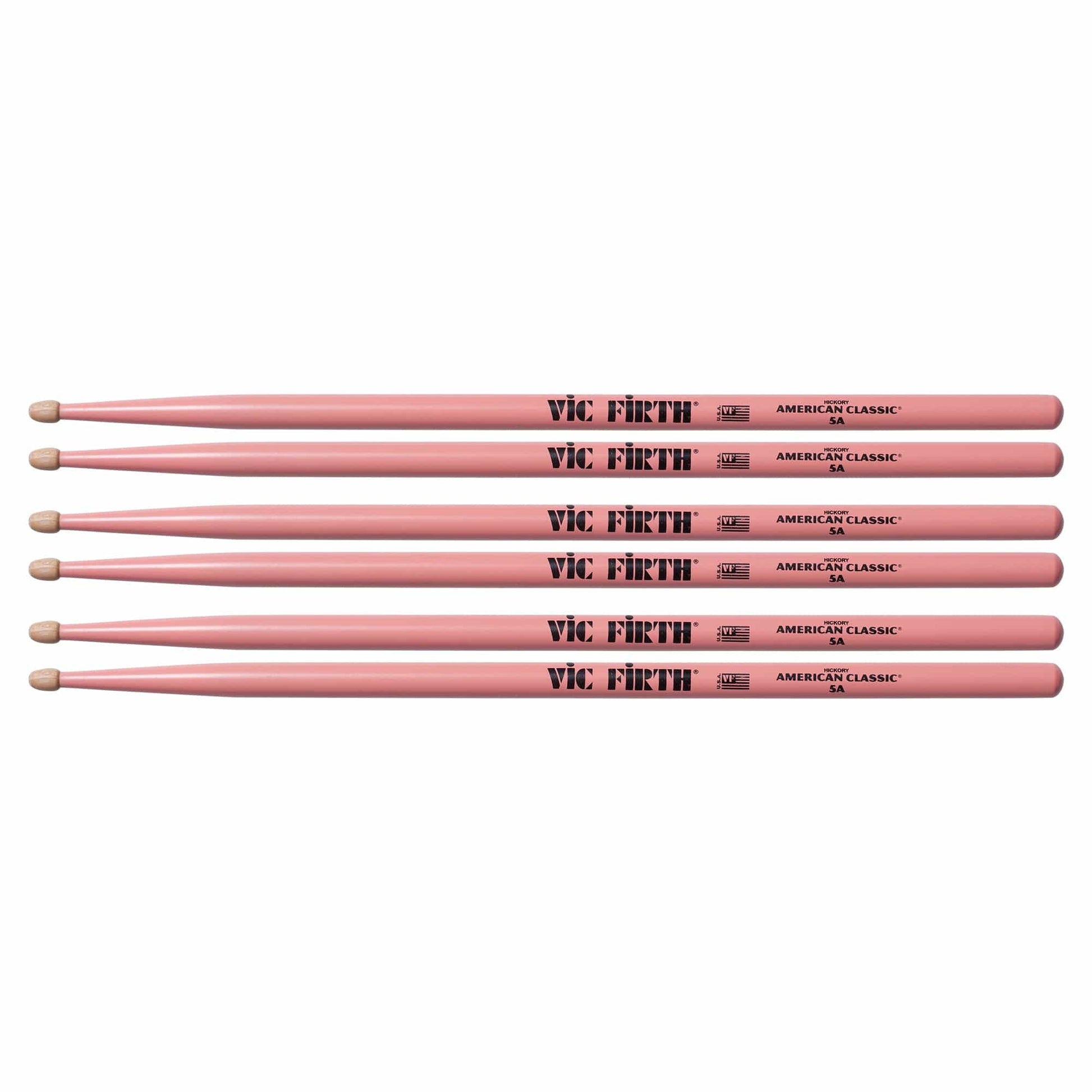 Vic Firth American Classic Pink 5A Wood Tip Drum Sticks (3 Pair Bundle) Drums and Percussion / Parts and Accessories / Drum Sticks and Mallets