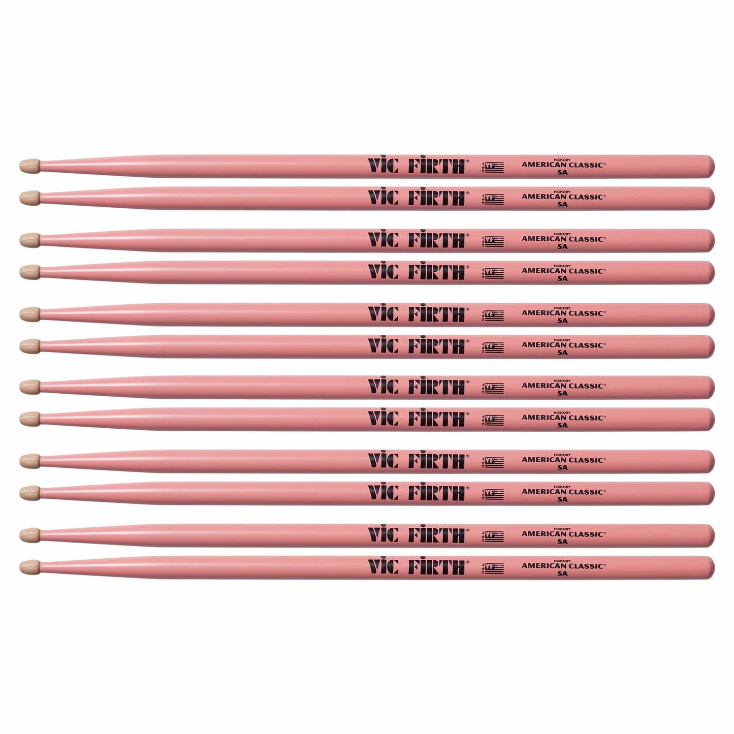 Vic Firth American Classic Pink 5A Wood Tip Drum Sticks (6 Pair Bundle) Drums and Percussion / Parts and Accessories / Drum Sticks and Mallets