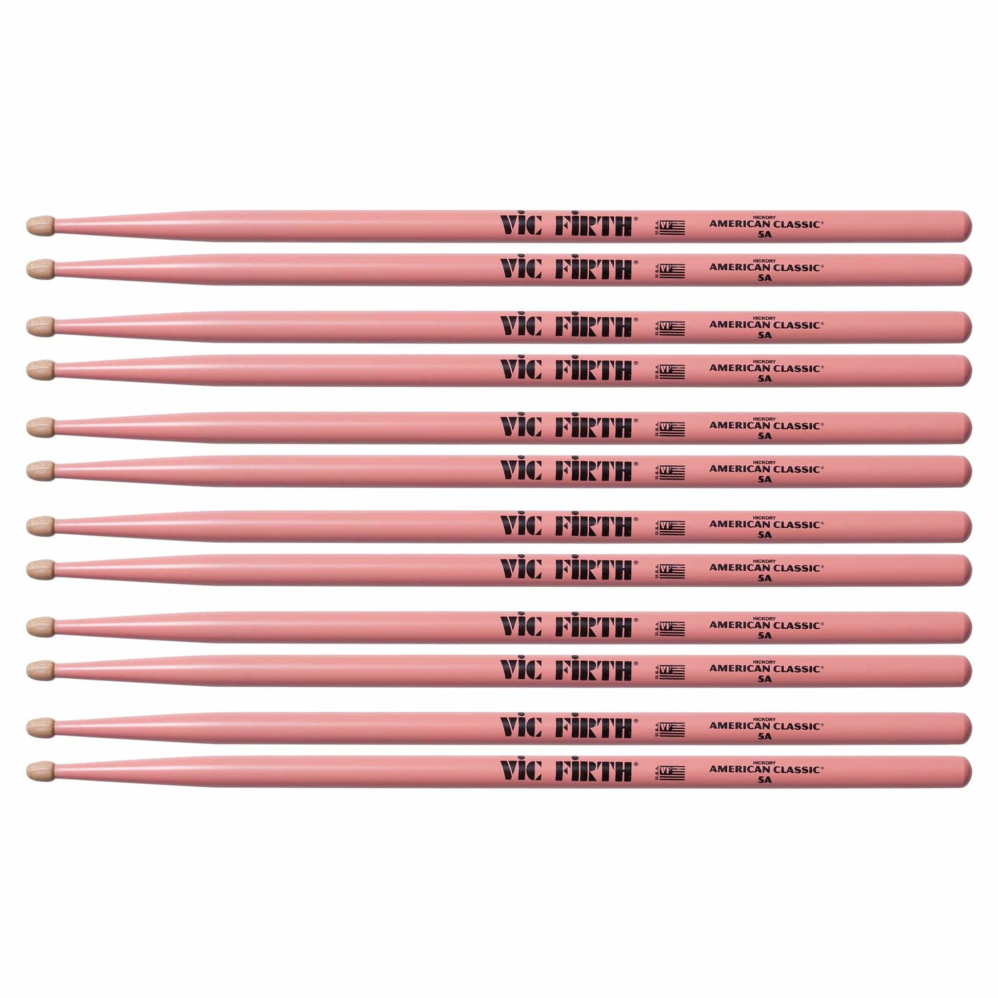 Vic Firth American Classic Pink 5A Wood Tip Drum Sticks (6 Pair Bundle) Drums and Percussion / Parts and Accessories / Drum Sticks and Mallets