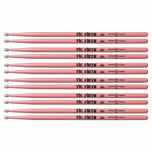 Vic Firth American Classic Pink 5A Wood Tip Drum Sticks (6 Pair Bundle) Drums and Percussion / Parts and Accessories / Drum Sticks and Mallets