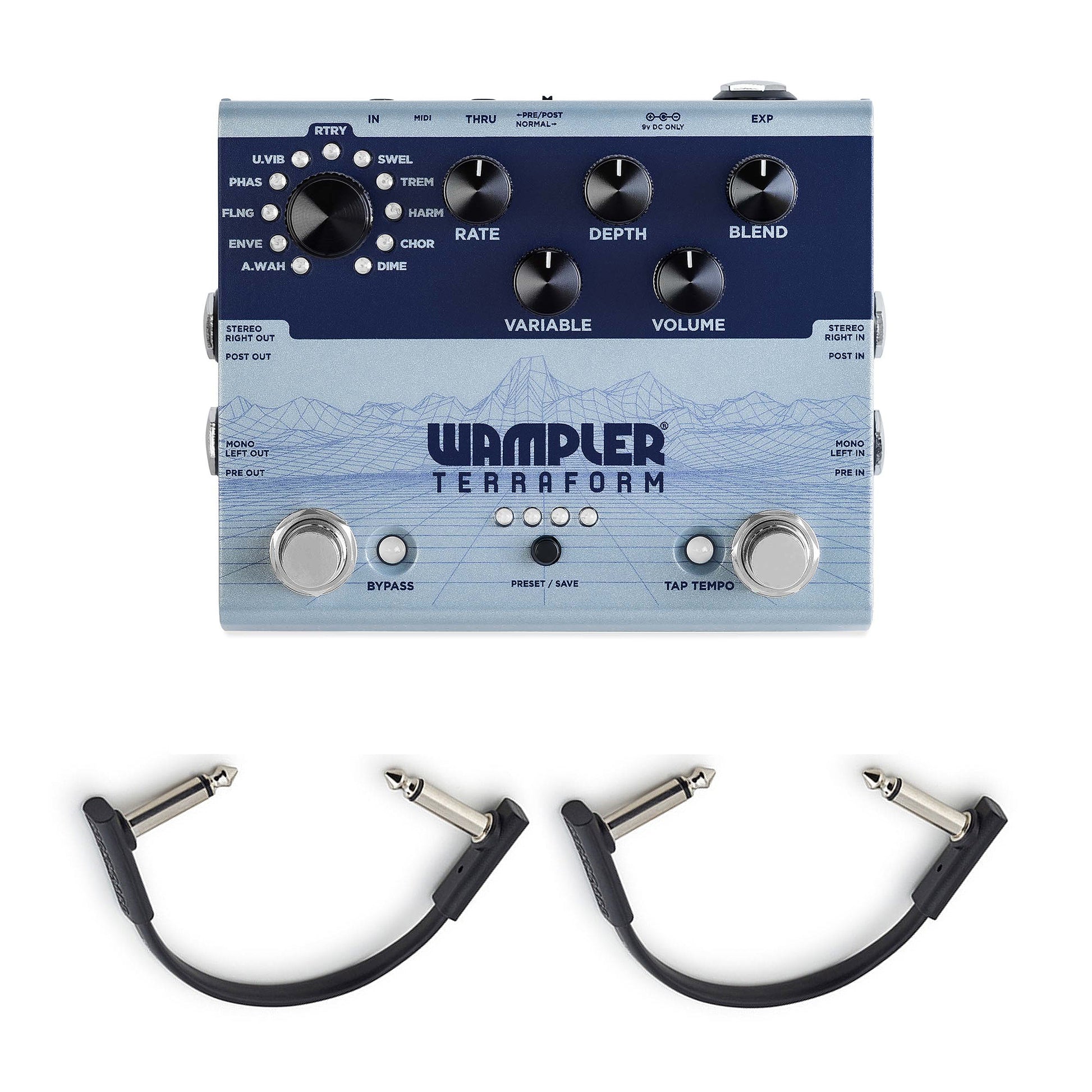 Wampler Terraform Multi Modulation Effects Pedal w/(2) Rockboard Flat Patch Cables Bundle Effects and Pedals / Multi-Effect Unit