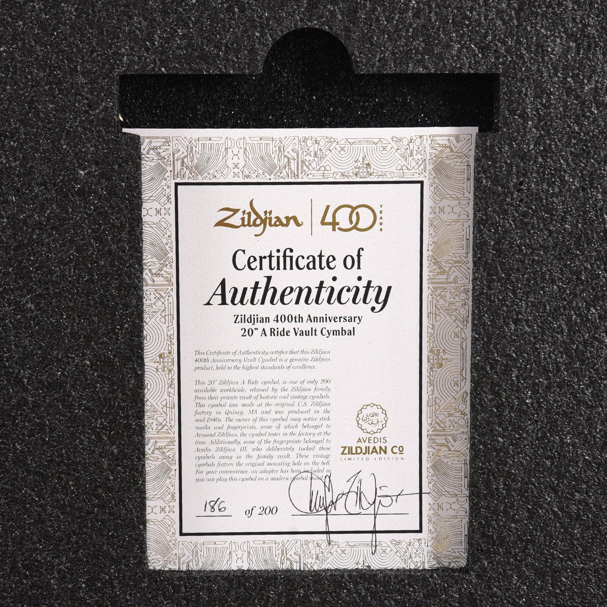 Zildjian 20" 400th Anniversary Vault Ride Cymbal Limited Edition Drums and Percussion / Cymbals / Ride